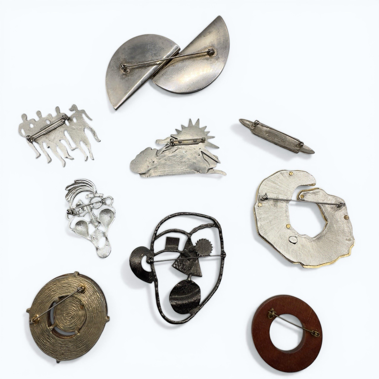 Abstract Modernist Brooch Pins Lot of 9 Vintage 60’s-80’s Silver Tone Geometric