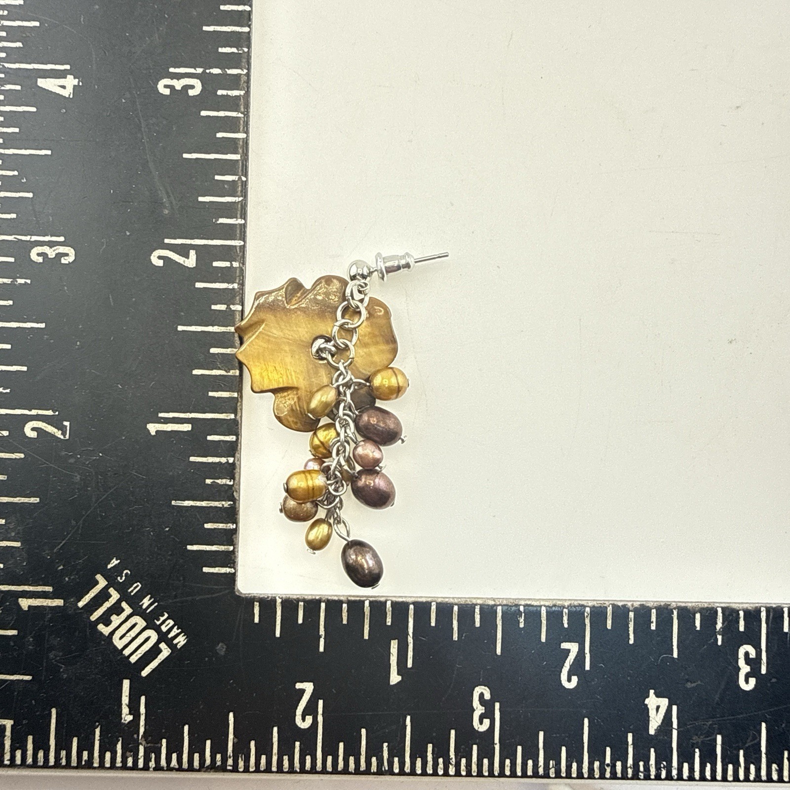 Tigers Eye Pearl Necklace Earrings Set Floral Waterfall Cluster Silver Tone QVC