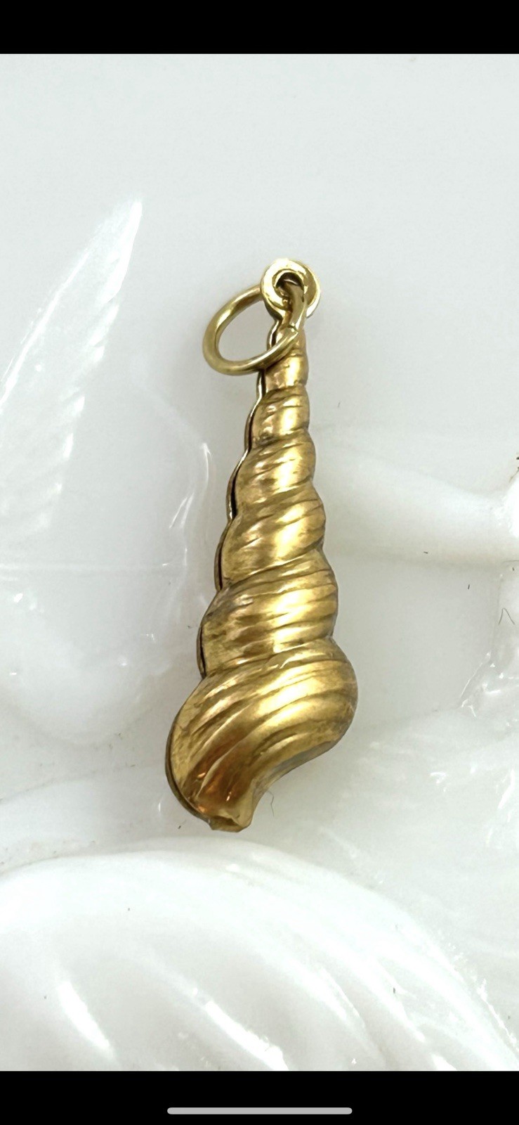 Vintage Brass Spiral Seashell Charm Puffy Shell Nautical Beach Pendant