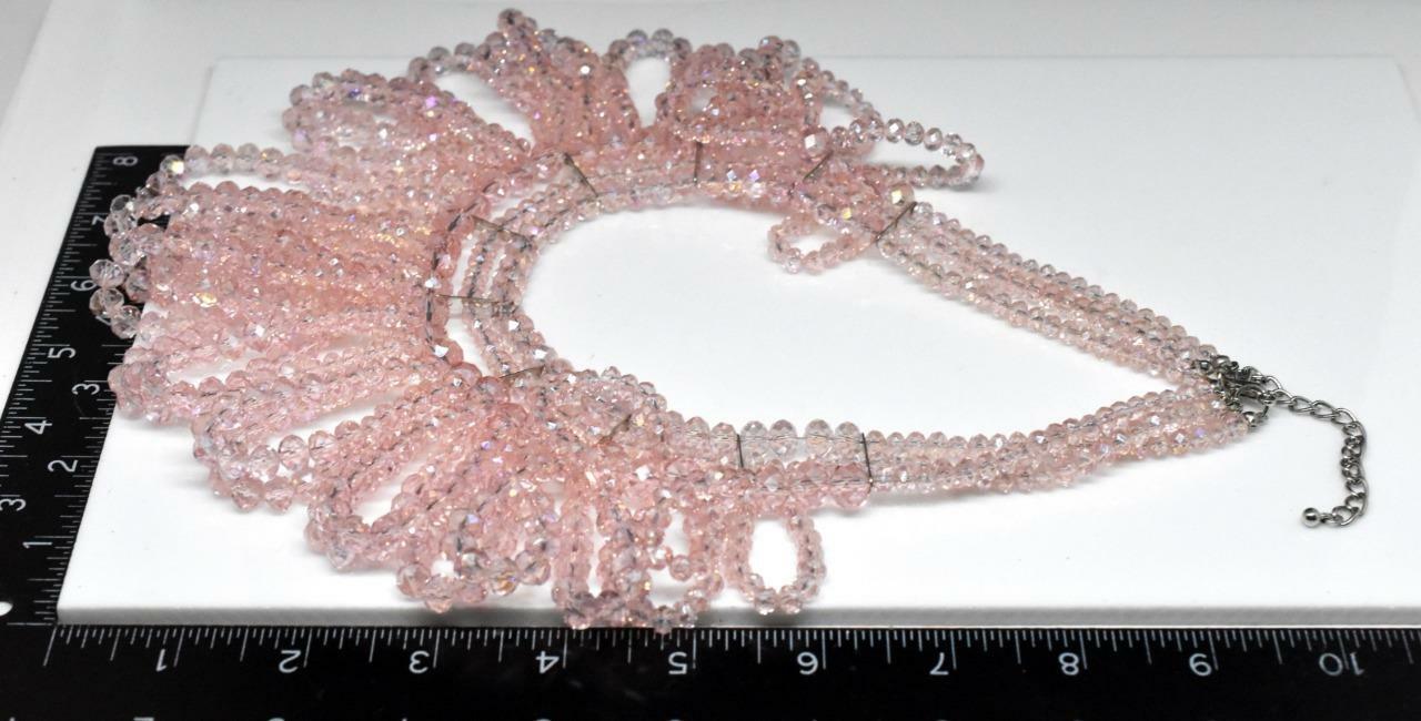 STUNNING Rose PINK Crystal Beaded Bib Draping Loop Necklace Adjustable Clasp