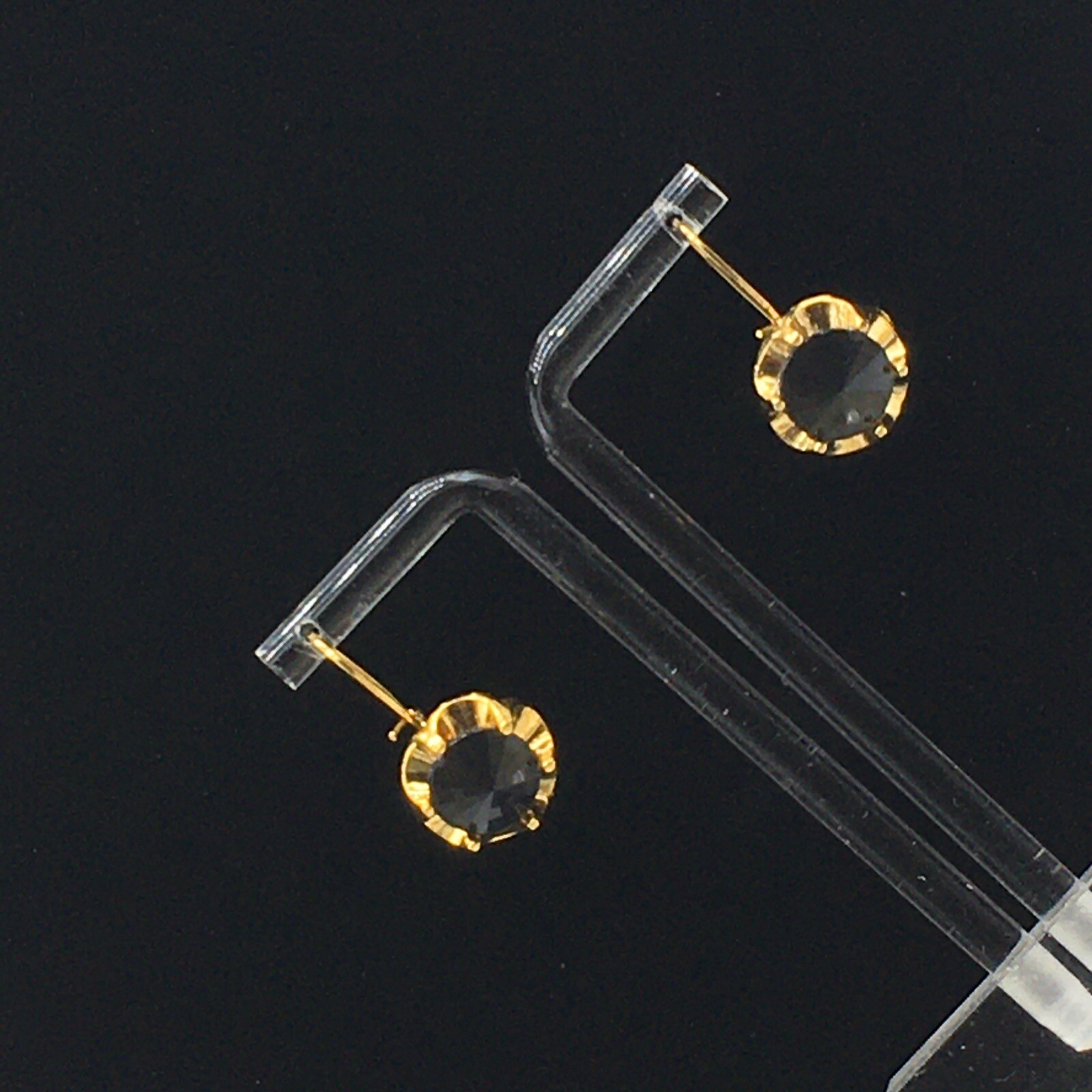 Black Leverback Earrings Gold Tone Cupcake Like Faux Tension Setting Pierced 1″