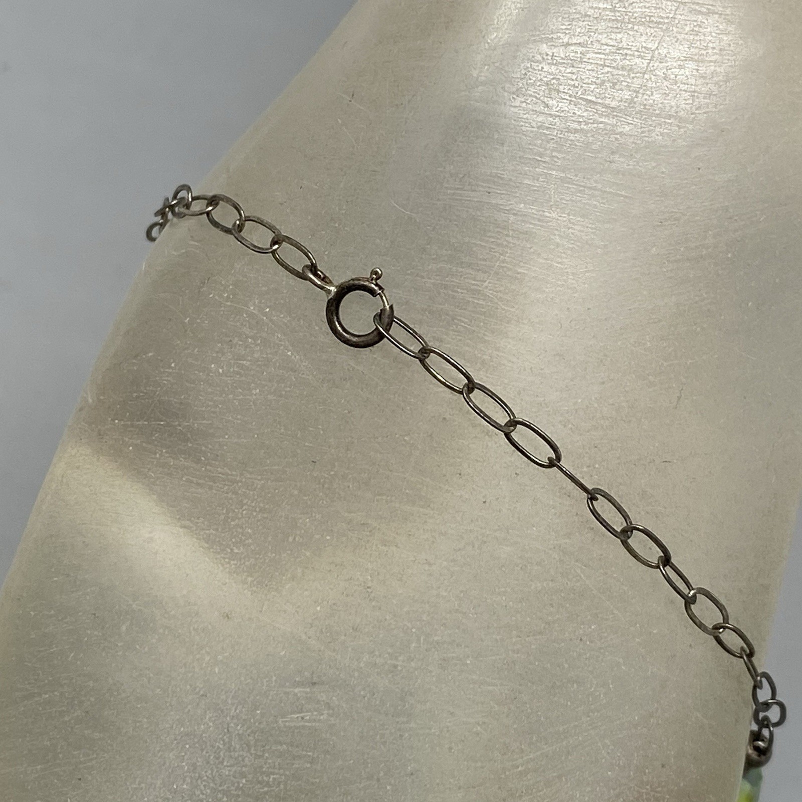 Glass Bead Bracelet Sterling Silver Chain Links Rainbow Faceted Fire Polished 7″
