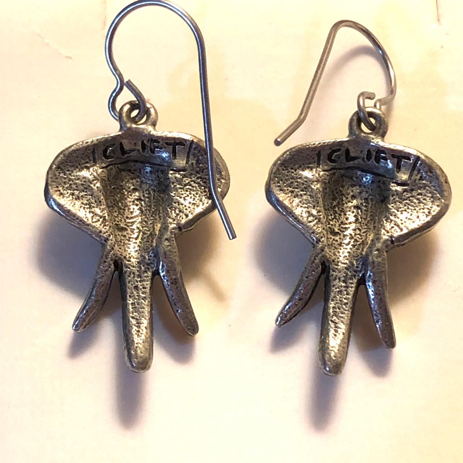 Silver Elephant Earrings Pewter Safari Drop Dangle Jim Clift GOP 80s Vintage