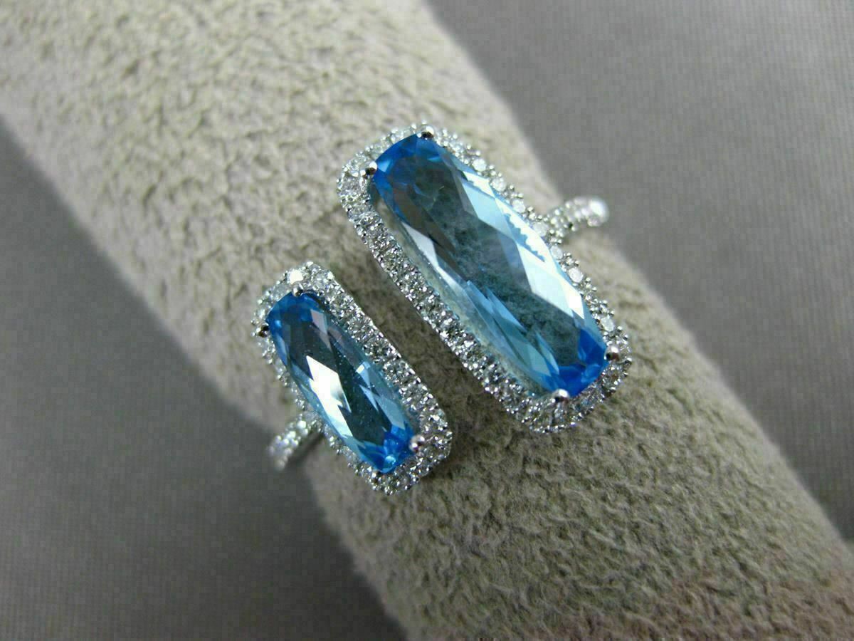 ESTATE LARGE 2.34CT DIAMOND & AAA BLUE TOPAZ 14K WHITE GOLD DOUBLE HALO FUN RING