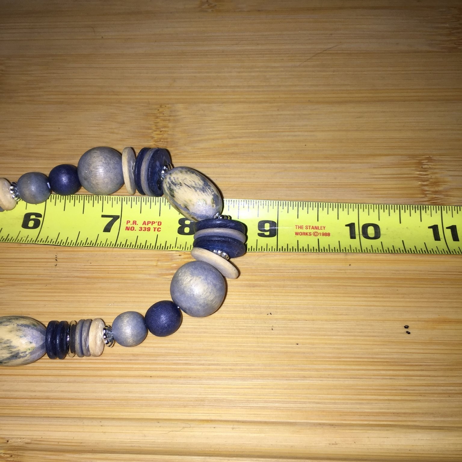 Vintage Beaded Statement Necklace Wood Acrylic Choker Blue Yellow Boho Chic