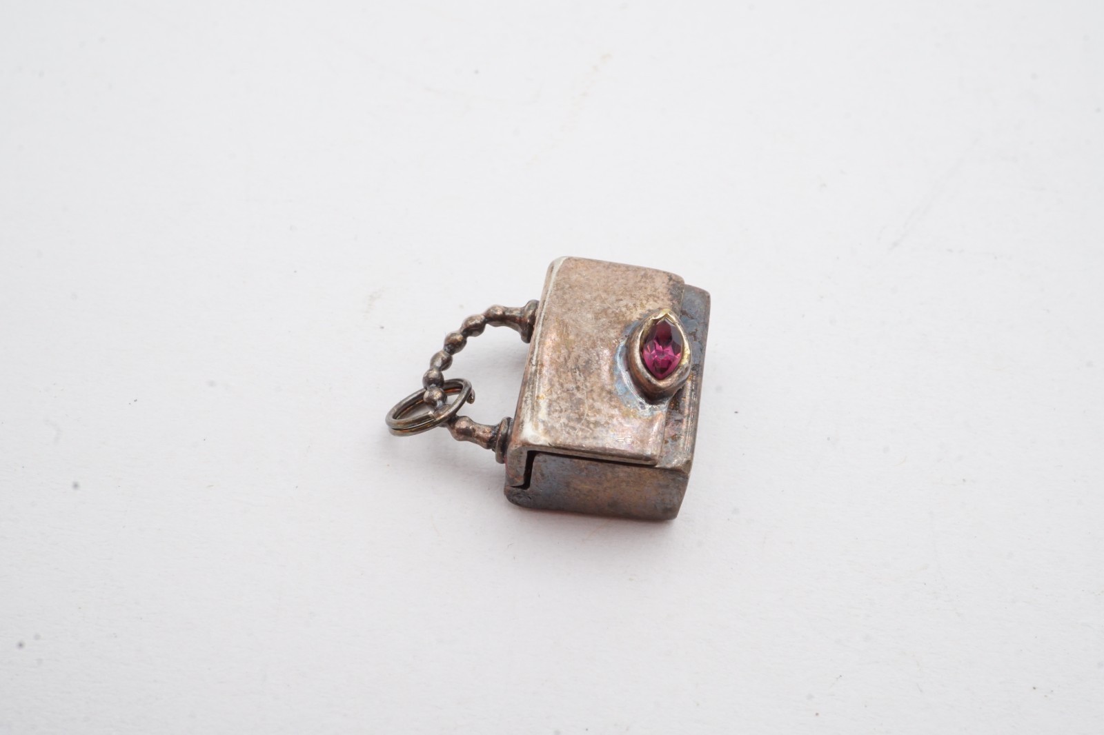 Vintage Sterling Silver 925 Purple Rhinestone Purse Charm Articulating