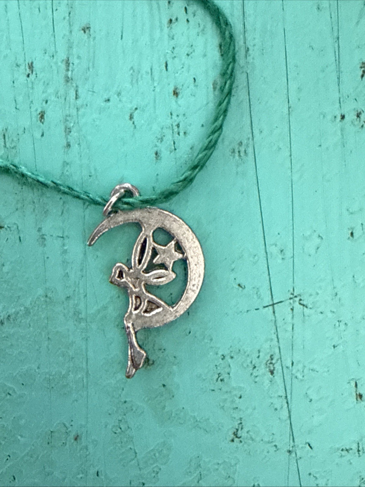 FAIRY CHARM MOON STAR Dainty Necklace Hemp Cord Boho PIXIE Tibetan Silver Tone