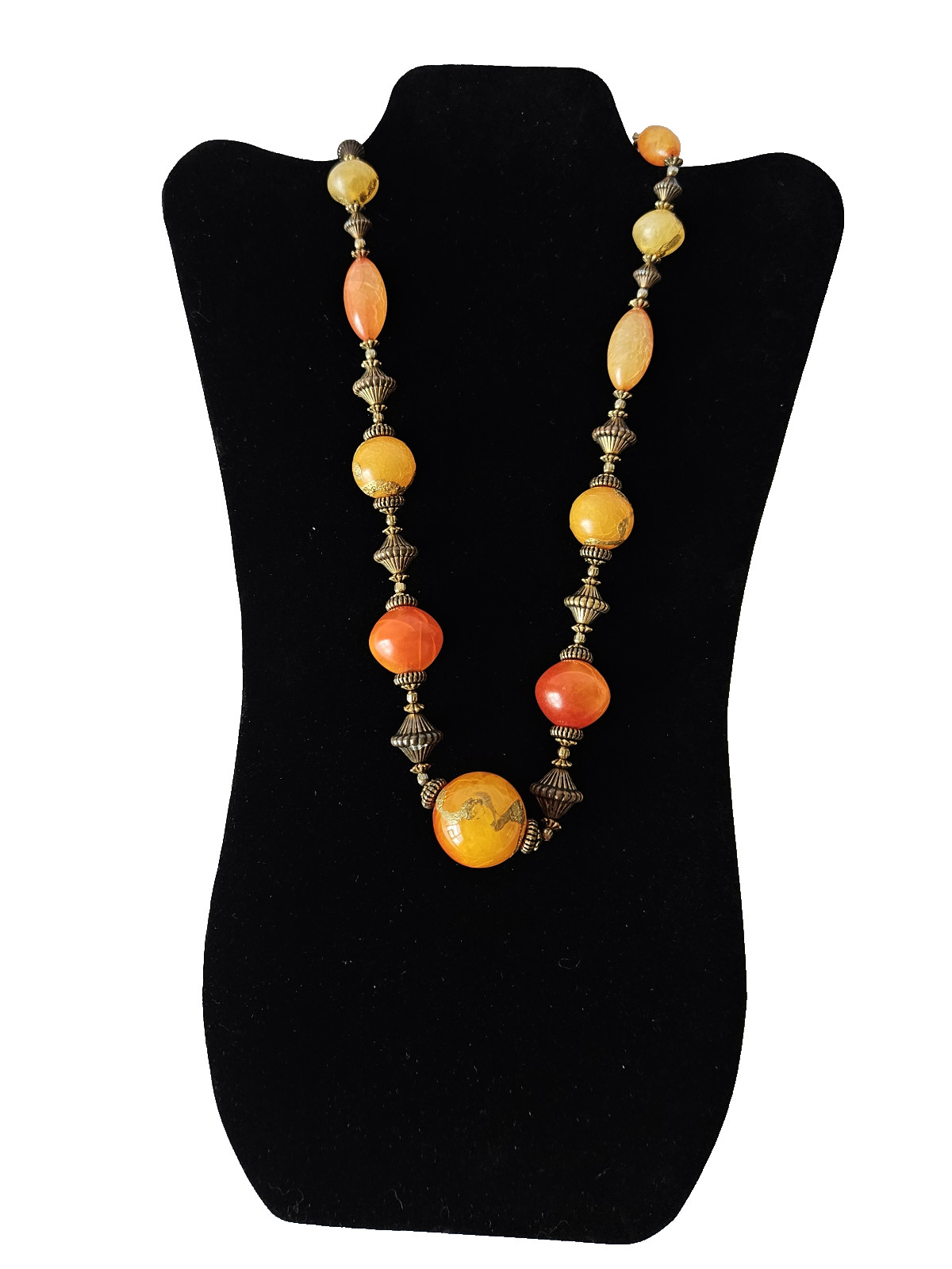 VINTAGE Art Deco Venetian Acrylic Beaded Honey Amber Gold Necklace 24″