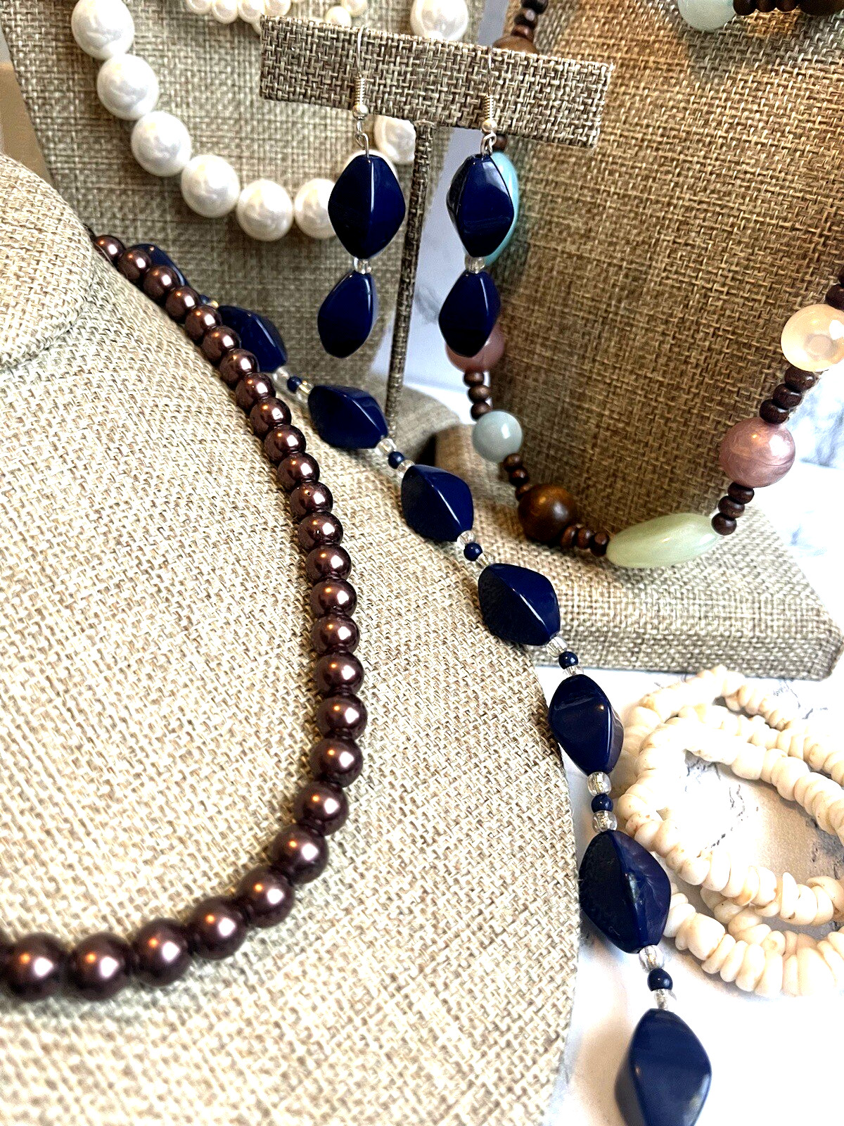 Vtg Retro & 80’s Core Necklace Bold Faux Pearl Stone Acrylic Crystal Lot-8.