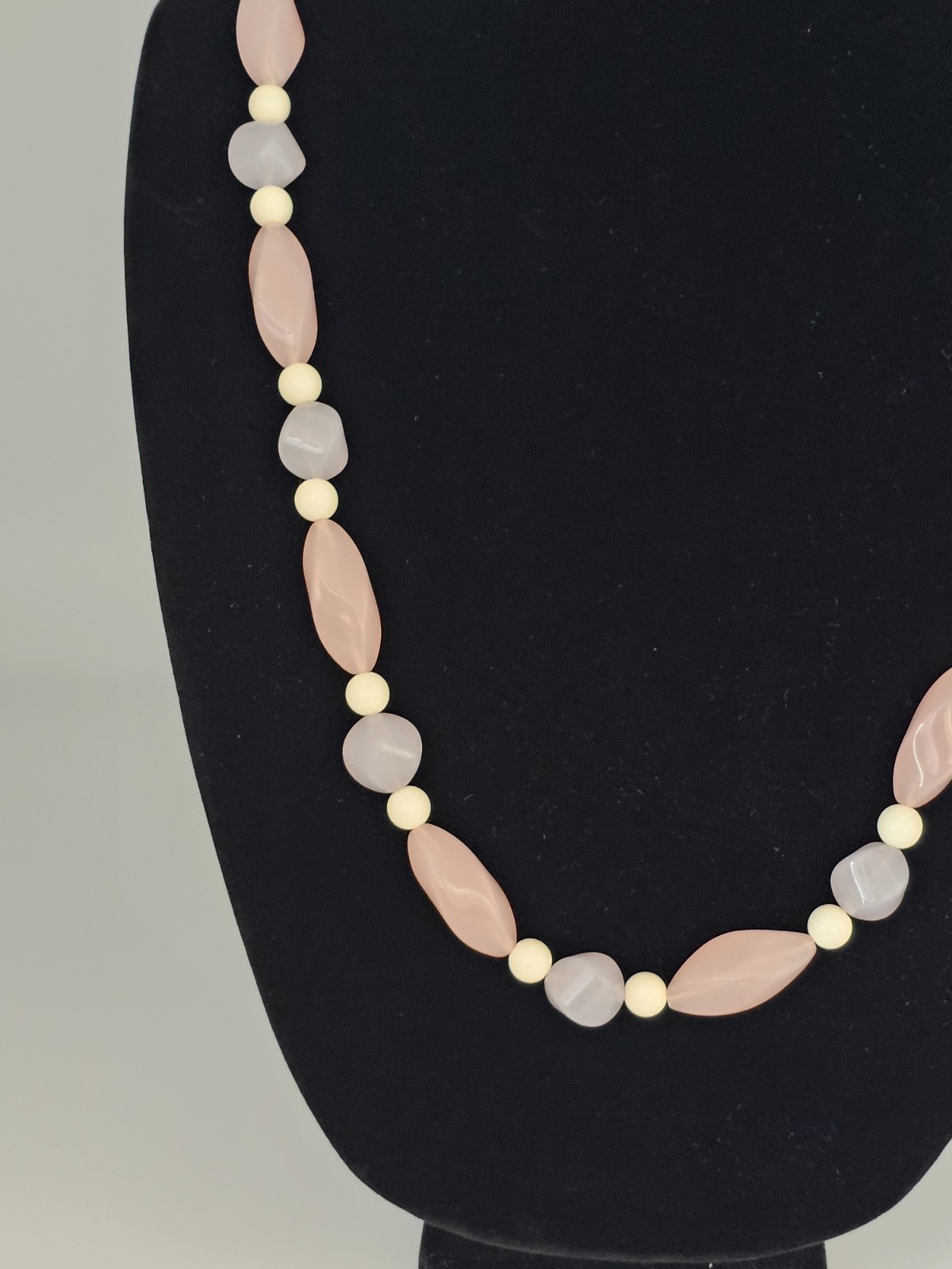 Vintage Glass Beaded Necklace Pink Purple White 27 Inches Retro Costume Jewelry