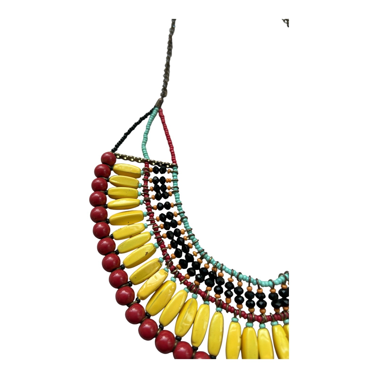Vintage Tribal Statement Necklace Multicolor Beaded Bib Boho Ethnic Choker