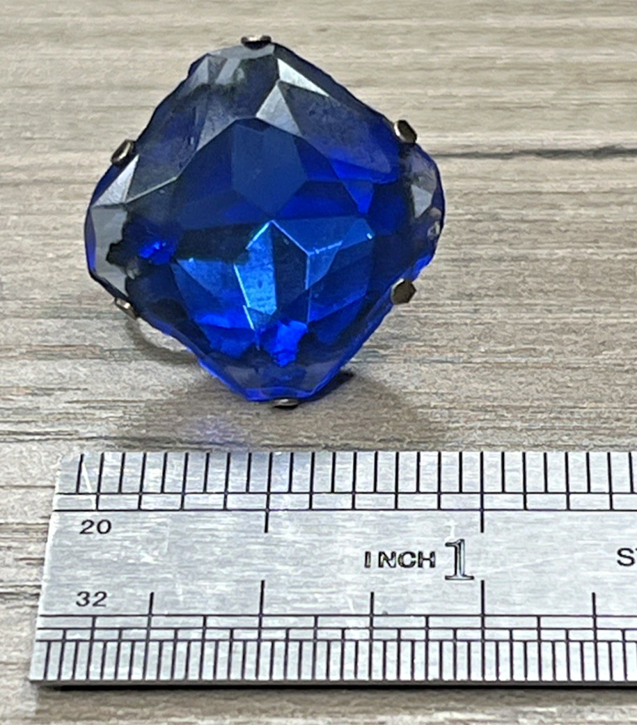 Sterling 925 Diamond Shaped Blue Rhinestone Cushion Cut Screwback Earrings VTG