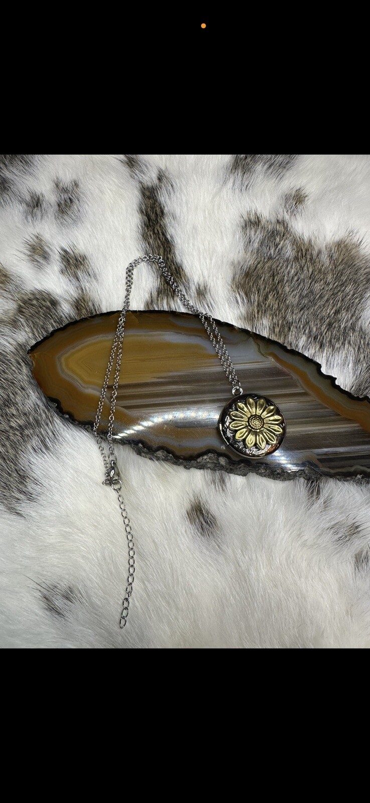 Sunflower Locket Necklace New Boho Country Western REN Fairy Vintage Silver Gift