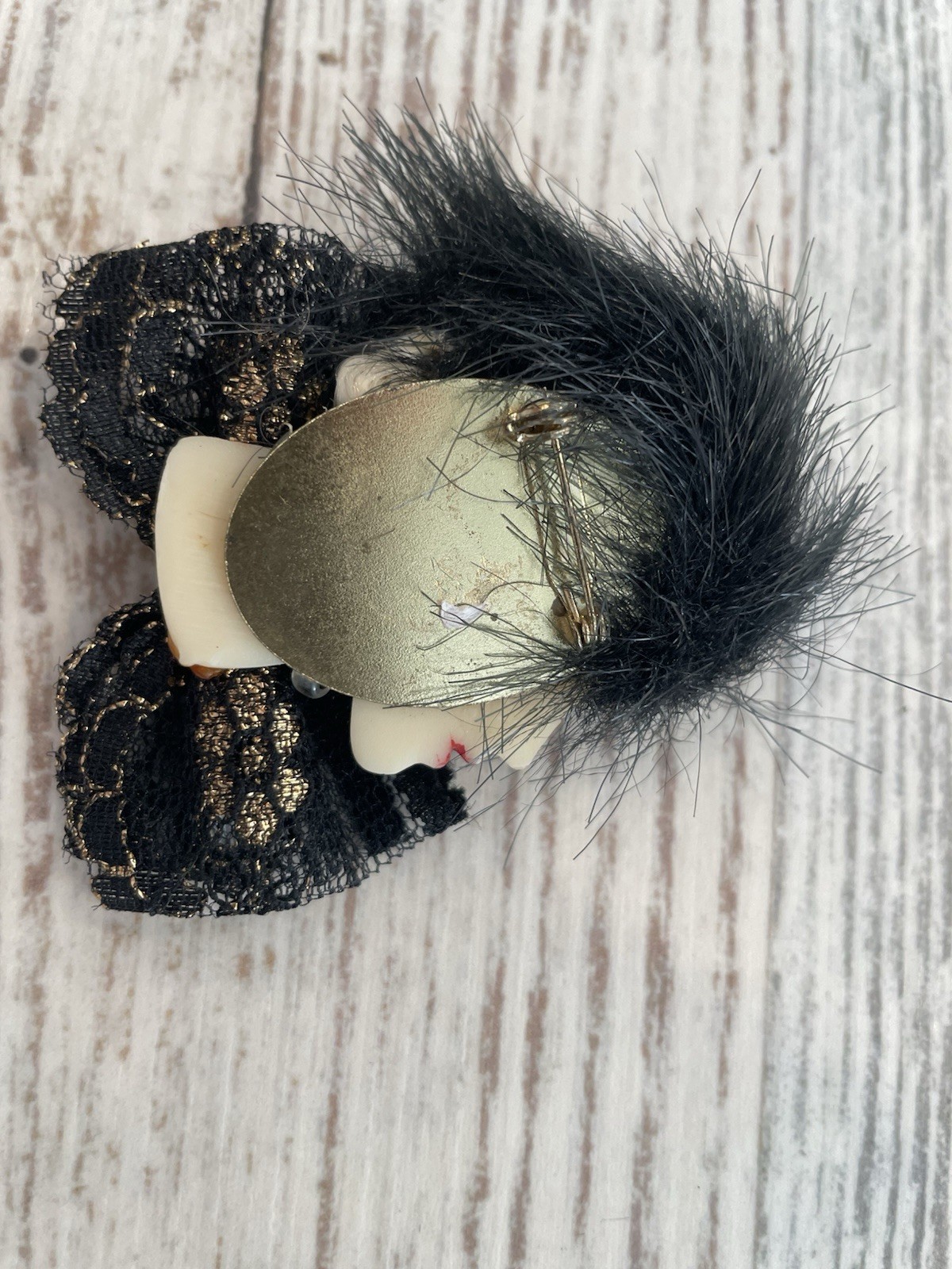 Vtg Statement Brooch 1920s Style Lady With Faux Fur Hat 3×2 Inches