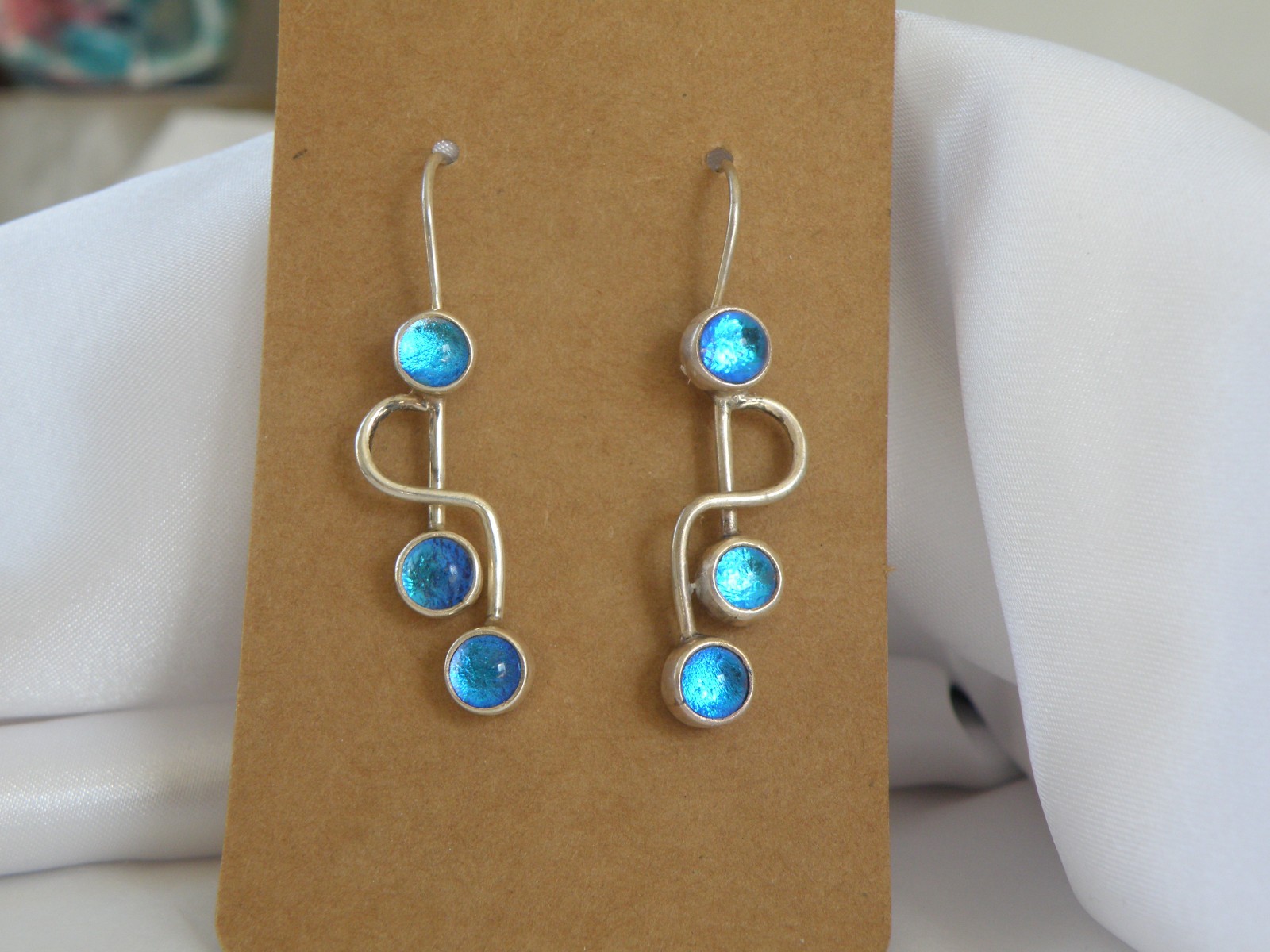 Artisan Sterling Silver 925 Blue Mirano Glass Dangle Earrings