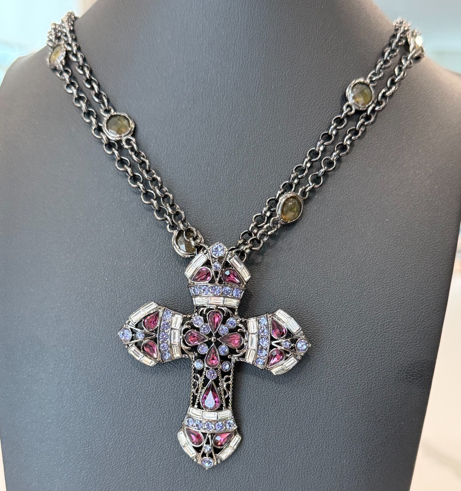 Vintage Real Collectibles by Adrienne gunmetal-tone jeweled cross pendant