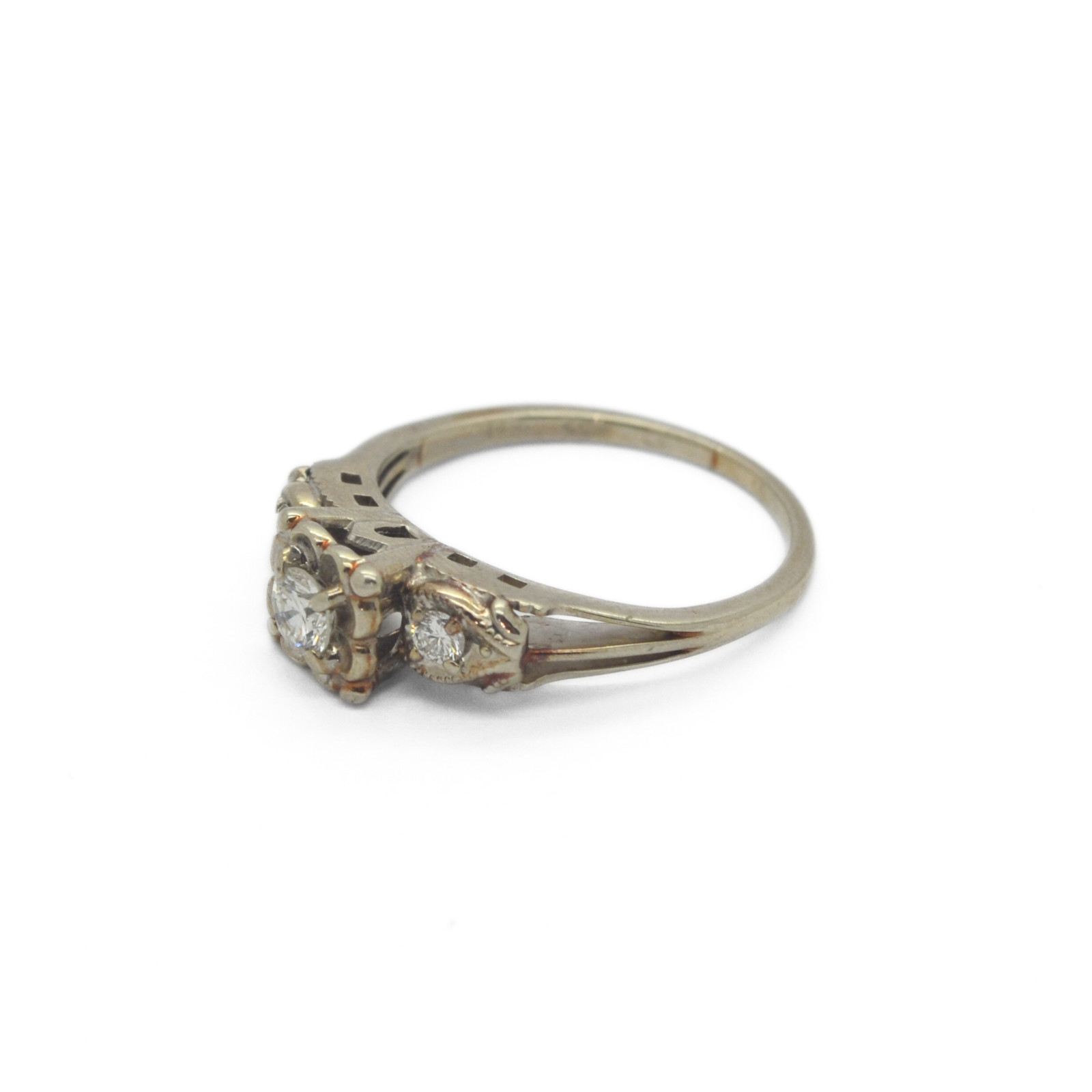 VINTAGE 14K White Gold 0.35ct European Cut Diamond Ring Size 6.75
