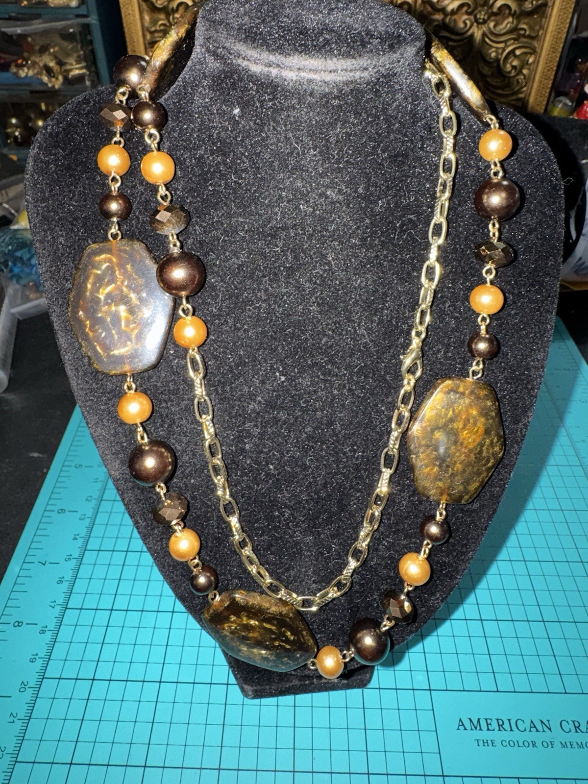 Vintage ColdWater Creek Gold Tone Necklace and Earring Bohemian Chunky Beads