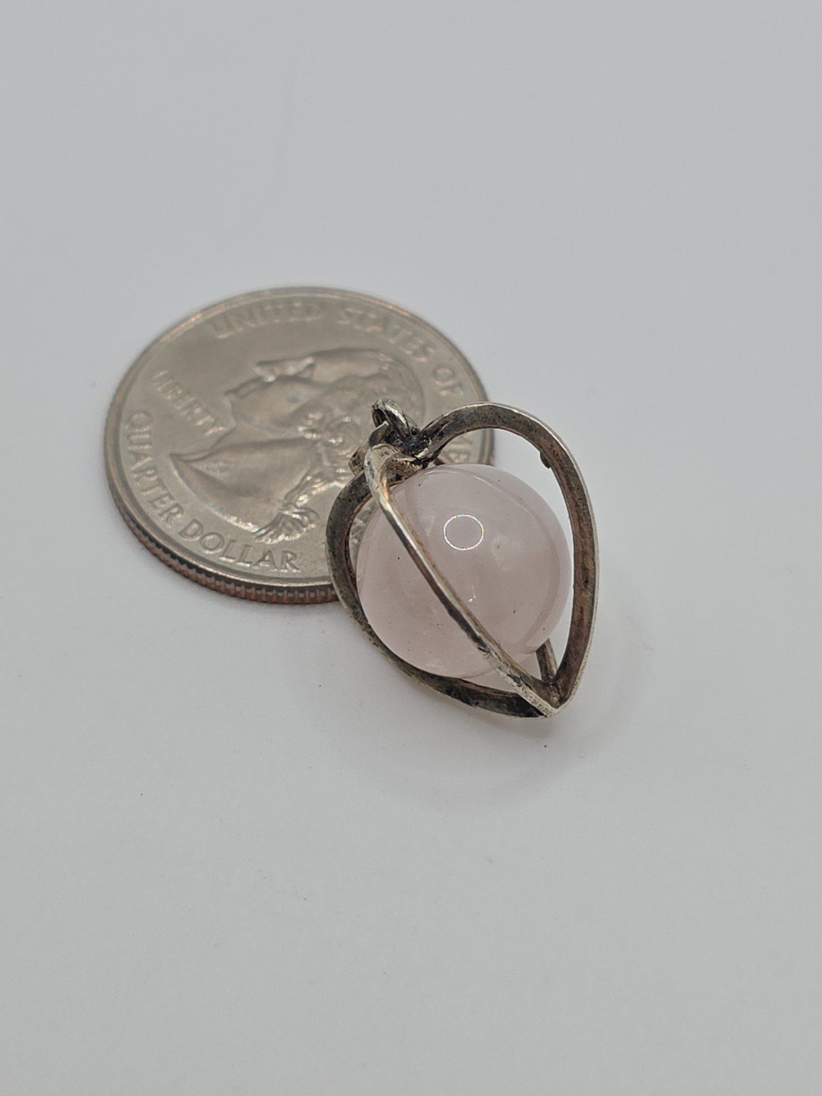 Vintage Sterling Silver 925 Round Pink Quartz Heart Pendant 3.8g