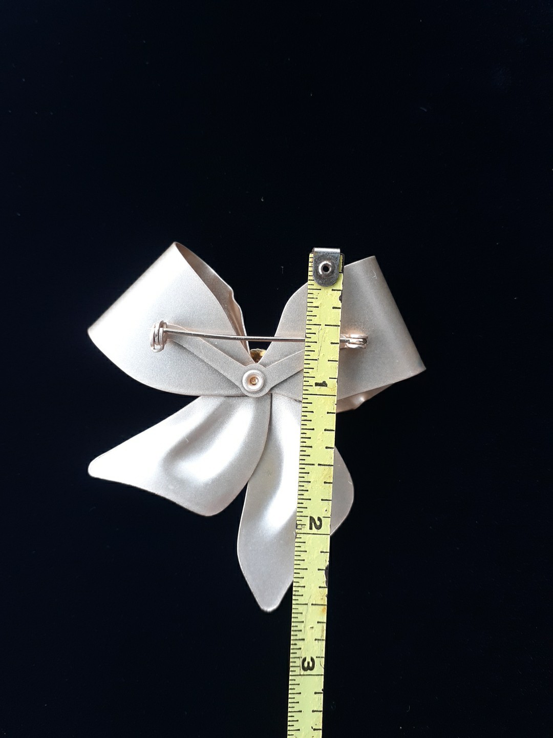 Vintage Large Satin Enamel Rhinestones Bow Brooch Pin