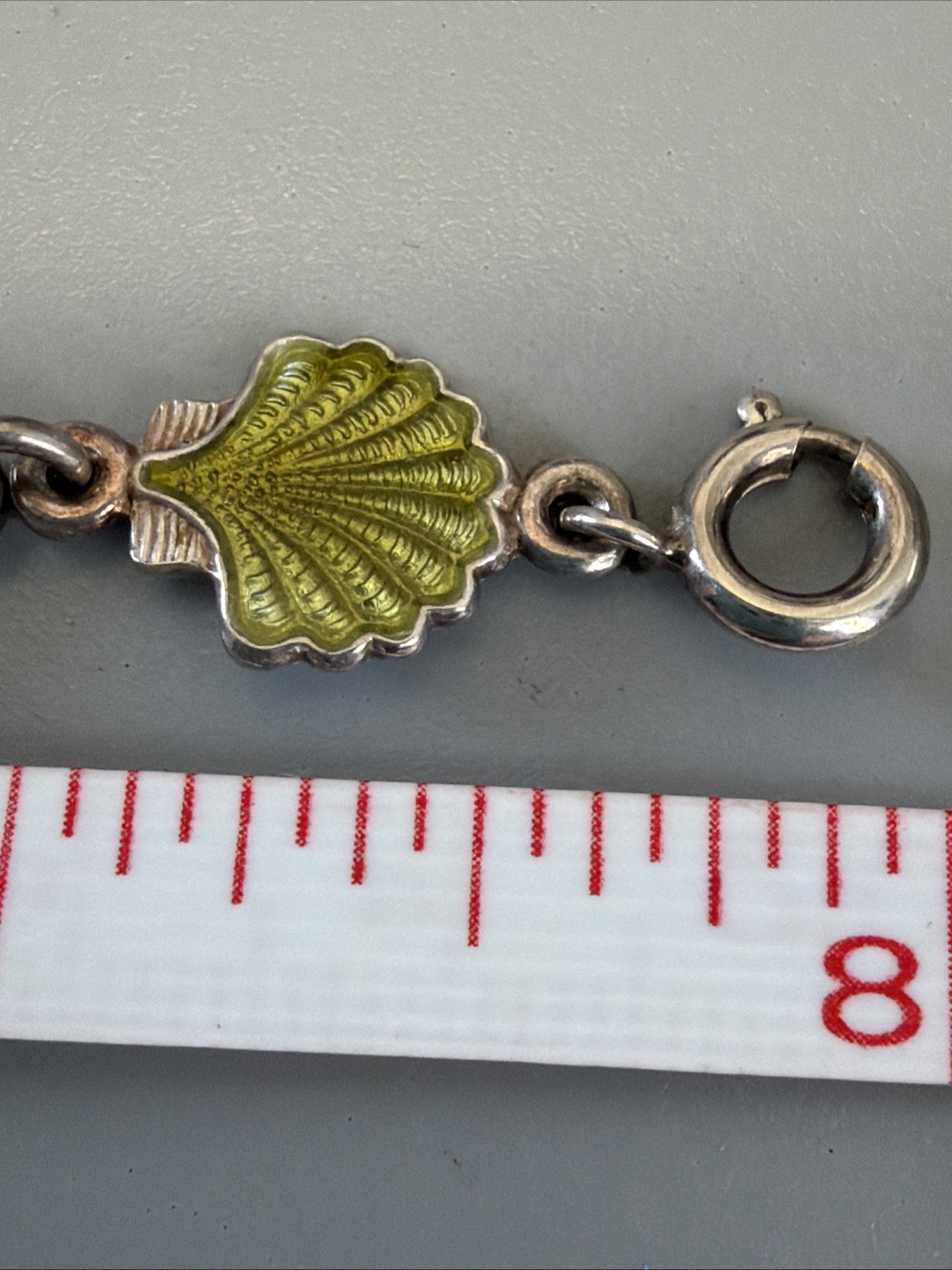 VOLMER BAHMER Denmark Sterling Silver 925 Lime Green Enamel SeaShell Bracelet