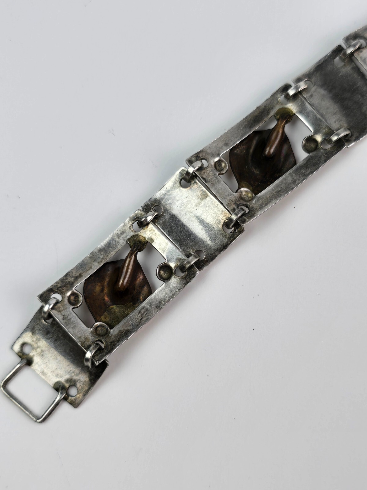 Vintage Sterling Silver & Gold Filled Flower Bud Square Link Bracelet 6.75″