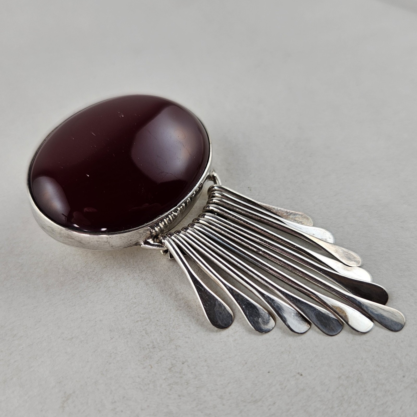 Sterling Silver Mexico AIS Brooch Pendant with Carnelian Stone 30.0g [8988]