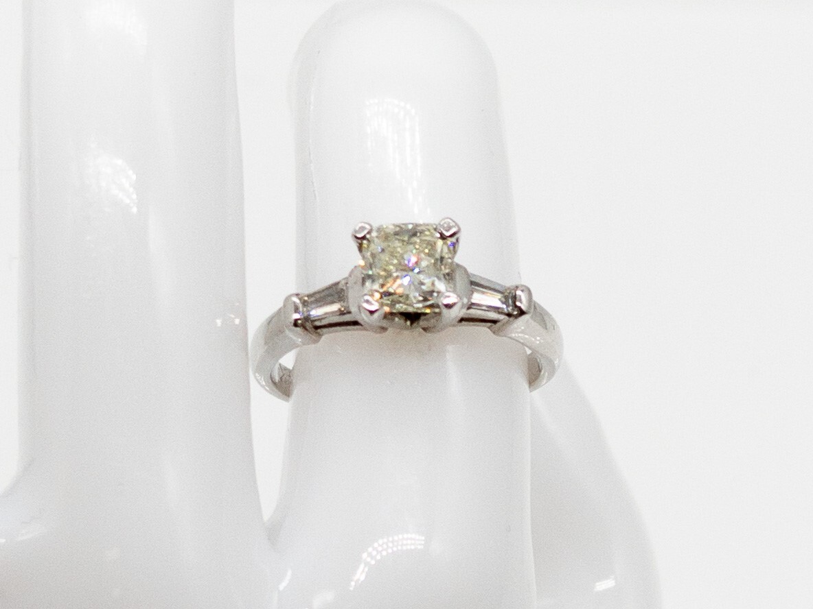 Estate $6000 GIA CERTIFIED Fancy Yellow Cushion Cut Diamond 14k White Gold Ring