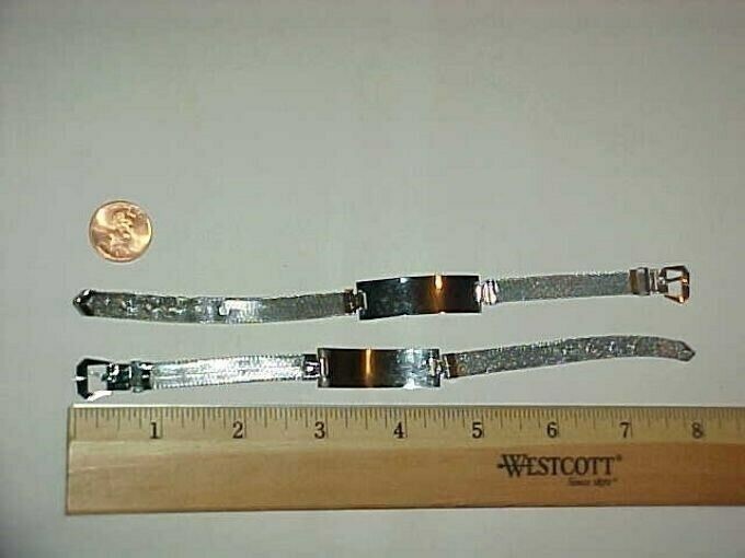 VINTAGE SILVER MESH CHAIN ADJUSTABLE BUCKLE CLASP ENGRAVABLE ID BRACELET L430