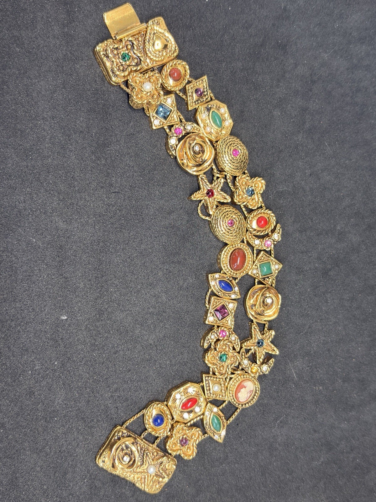 Vintage Carolee Gold Tone Victorian Revival Double Strand Slide Charm Bracelet