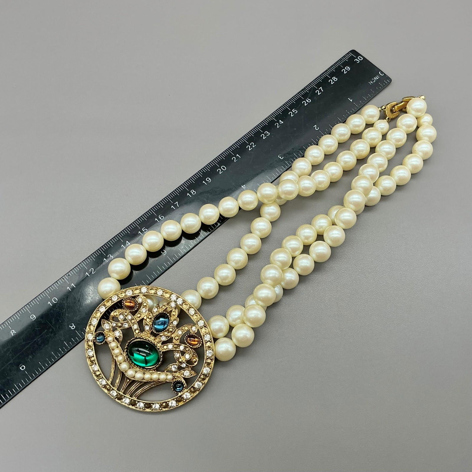 Richelieu Jewelry Set Women Cream Faux Pearl Cabochon Rhinestone Vintage 16 Inch