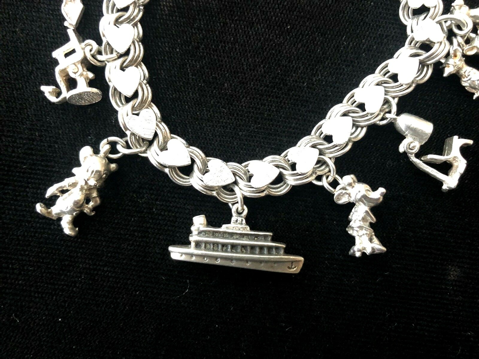 Vintage 1940s Sterling Silver Charm Bracelet Micky & Minnie Mouse