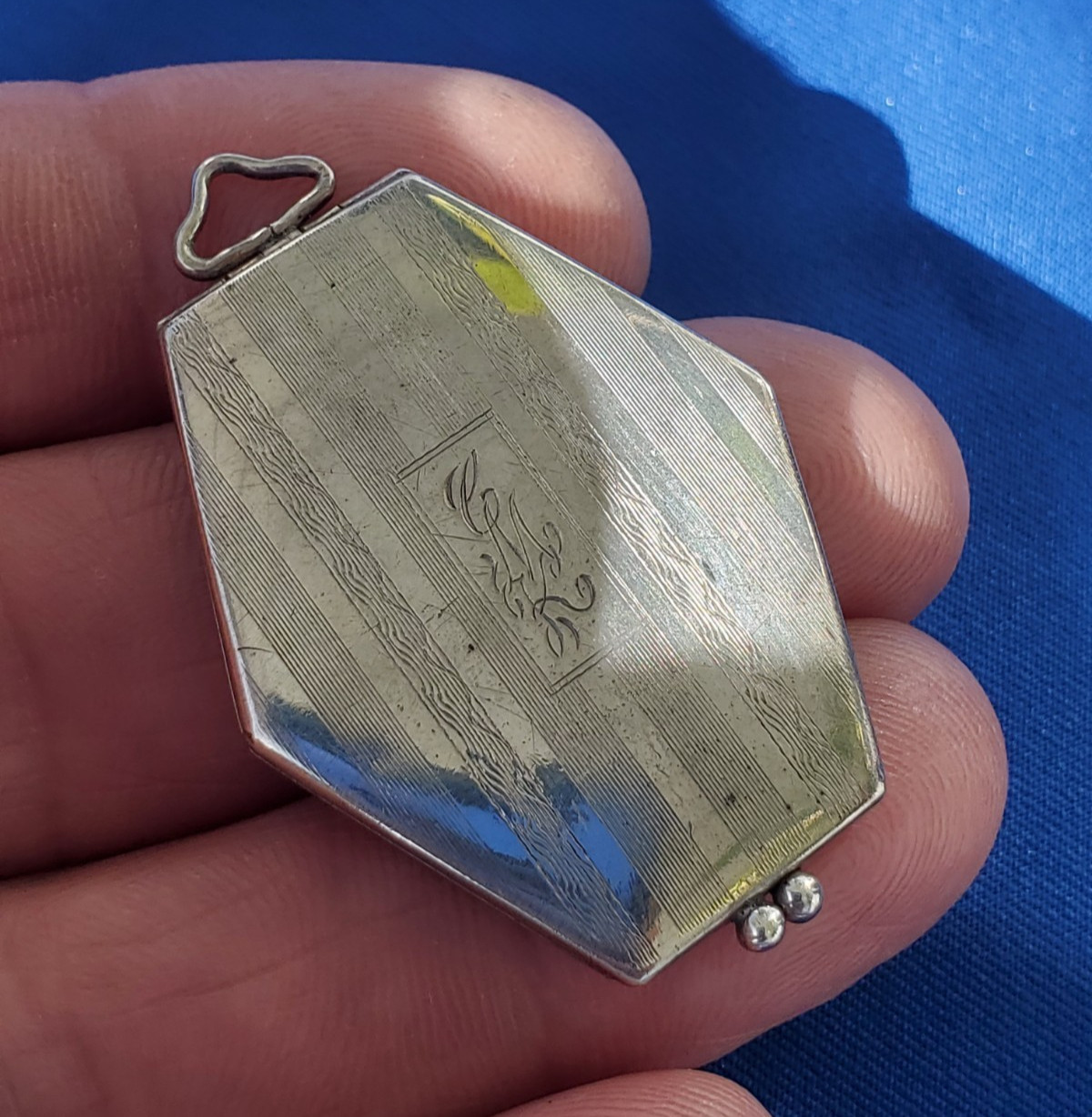 ORIGINAL Antique Deco STERLING SILVER 925 Pendant Vintage Hexagon Lozenge Locket