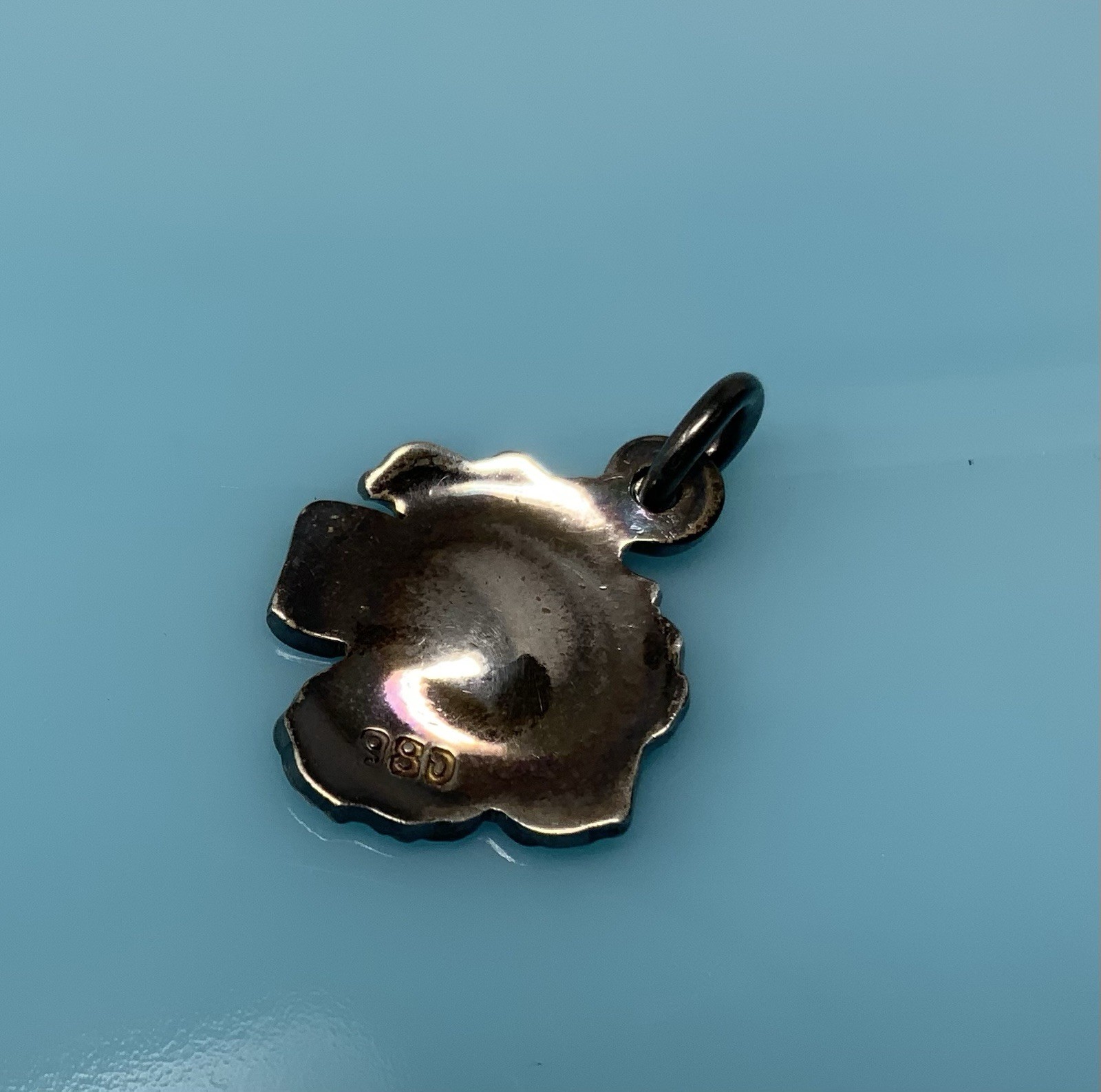 Vintage 980 Sterling Silver Enamel Purple White Hibiscus Mexico Flower Charm 2.2