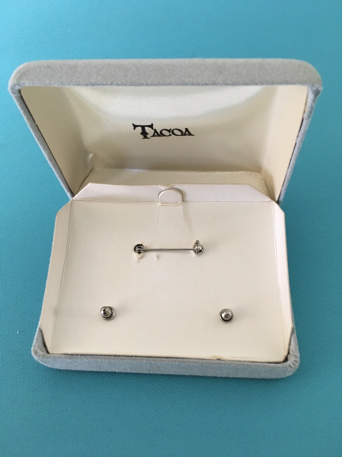 1980s TACOA Black and Gold Enamel Pin and Pierced Stud Earrings Set. NEW in Box!