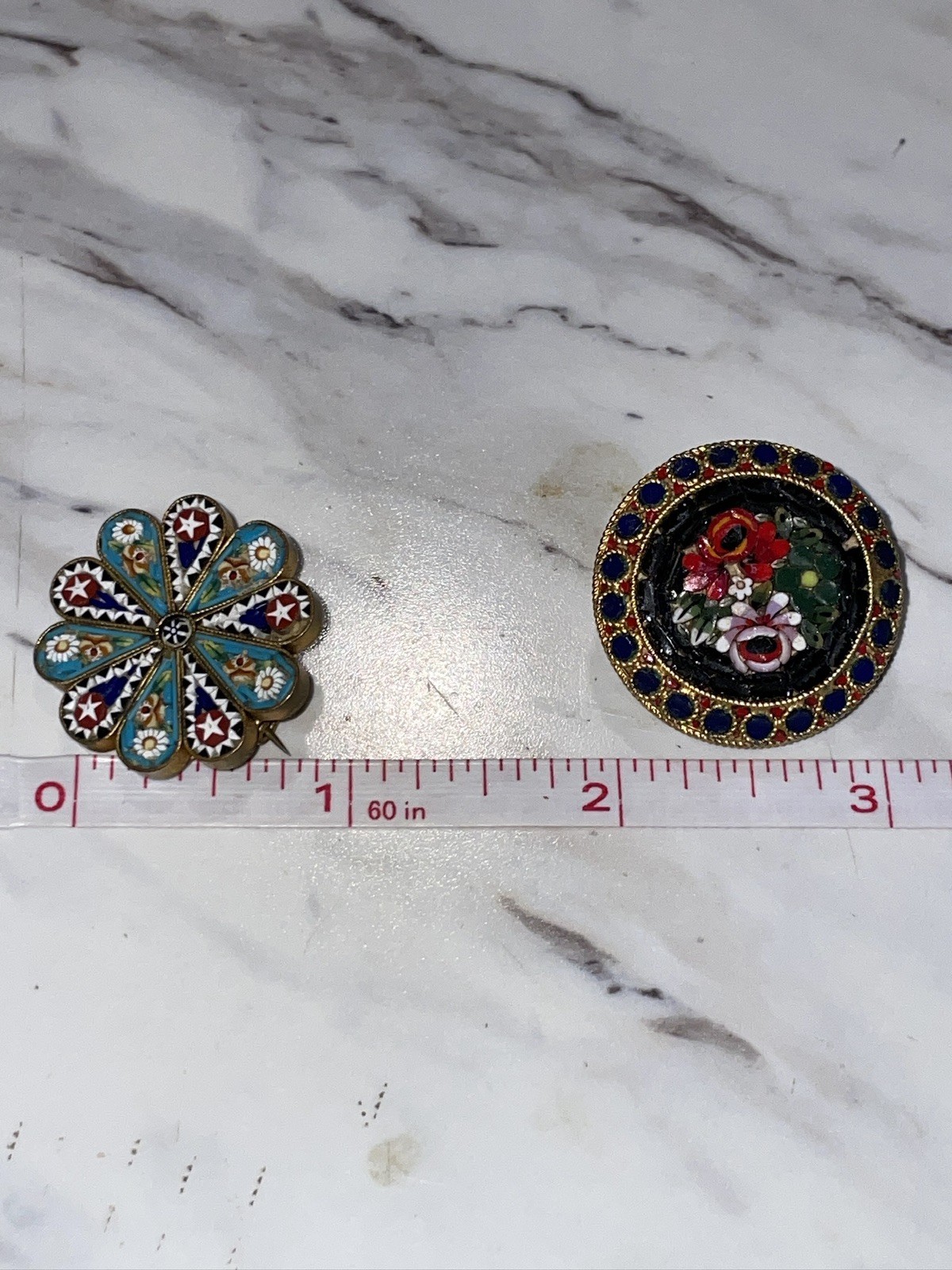 Antique Floral Micro Mosaic Jewelry LOT Earrings and Brooches