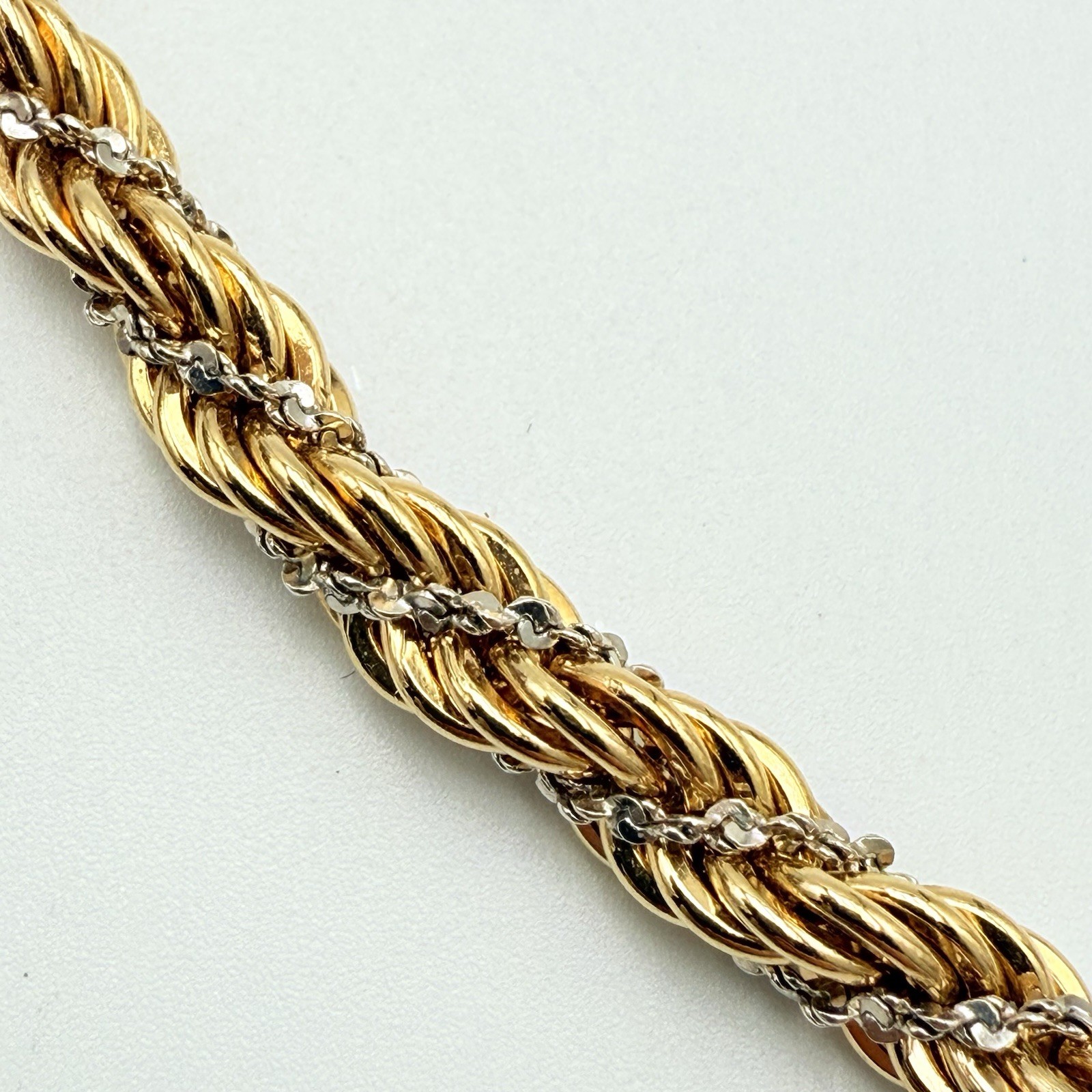 Vintage Monet Necklace Gold Tone Rope With Entwined Silver Tone Chain 23”