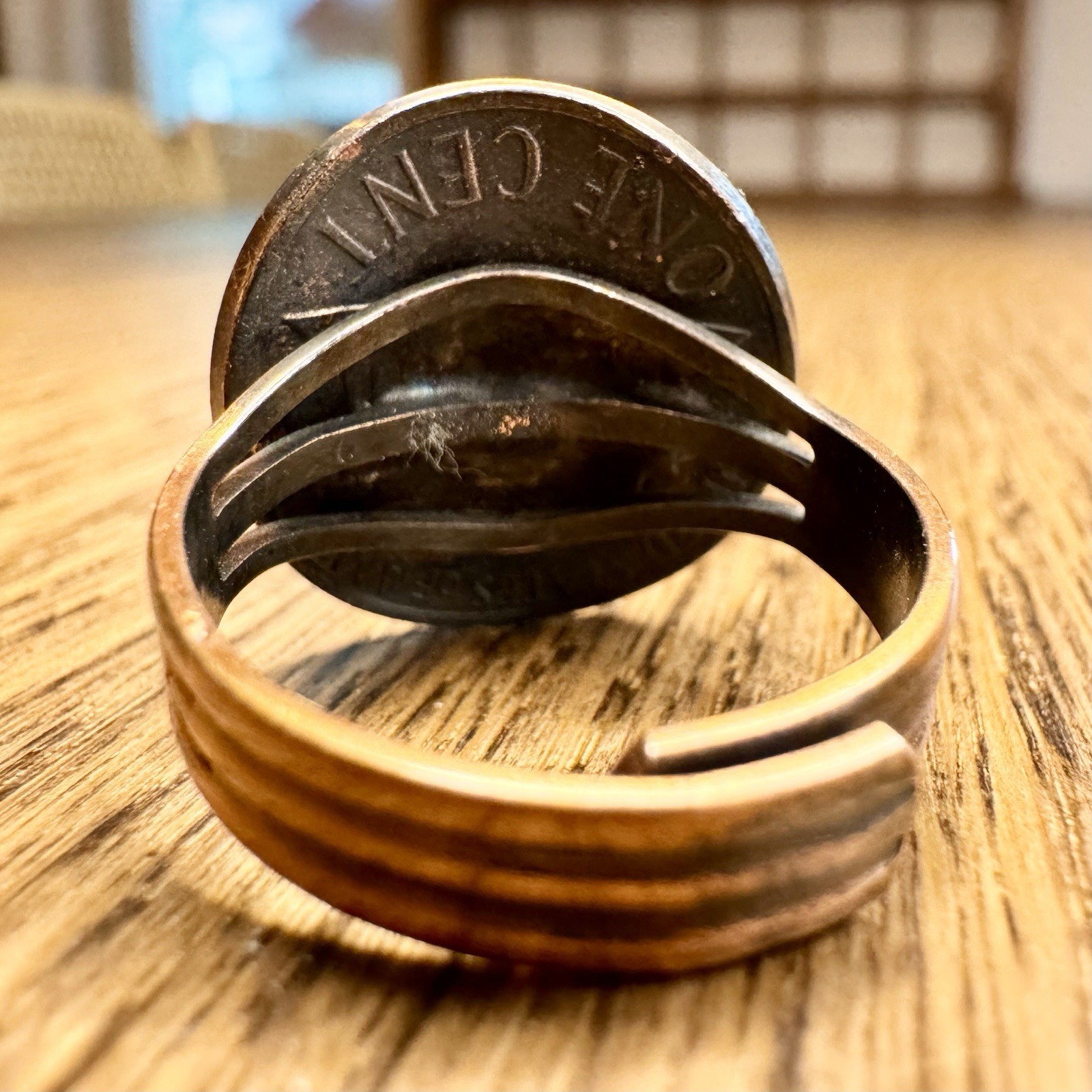 Vintage 1975 Lincoln Penny Copper Coin Ring Adjustable Statement Jewelry Sz 7.75