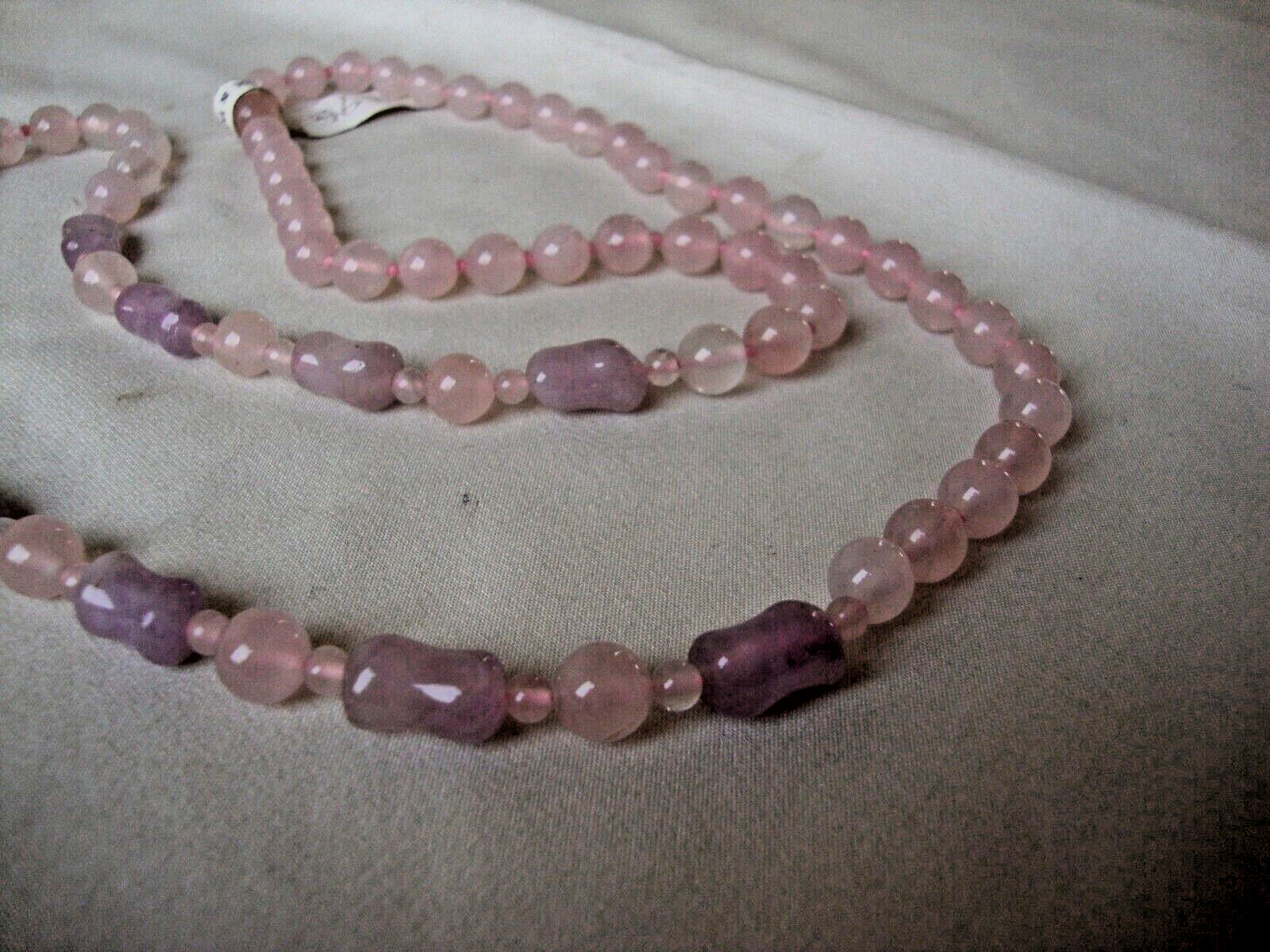 VINTAGE BEAD MEDLEY AMETHYST TUBE 4mm 8mm ROSE QUARTZ 29″ ENDLESS BEAD NECKLACE