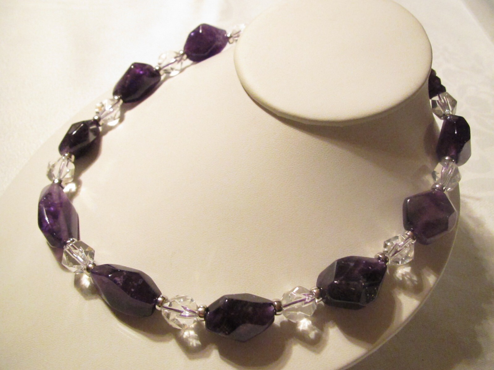 NEW HSN LARGE CHUNKY GENUINE AMETHYSTS & CRYSTALS BEAD NECKLACE – STERLING CLASP