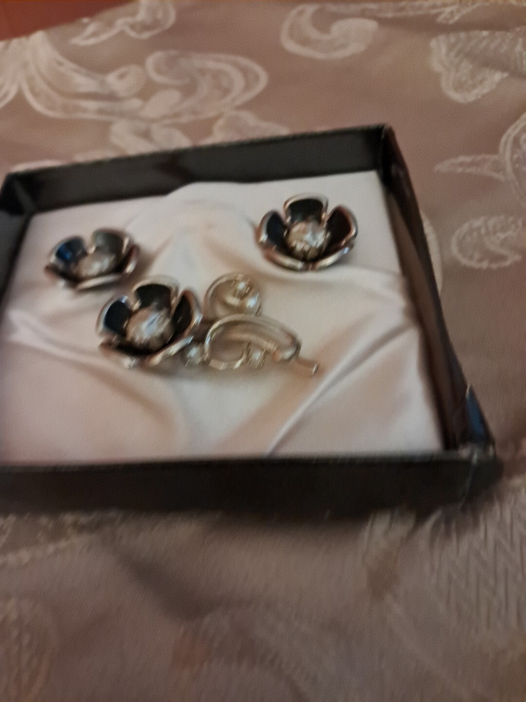 Vintage~ 1960’s Danielle Creations~ Earrings & Brooch~ Enamel & Faux Pearl~ Box