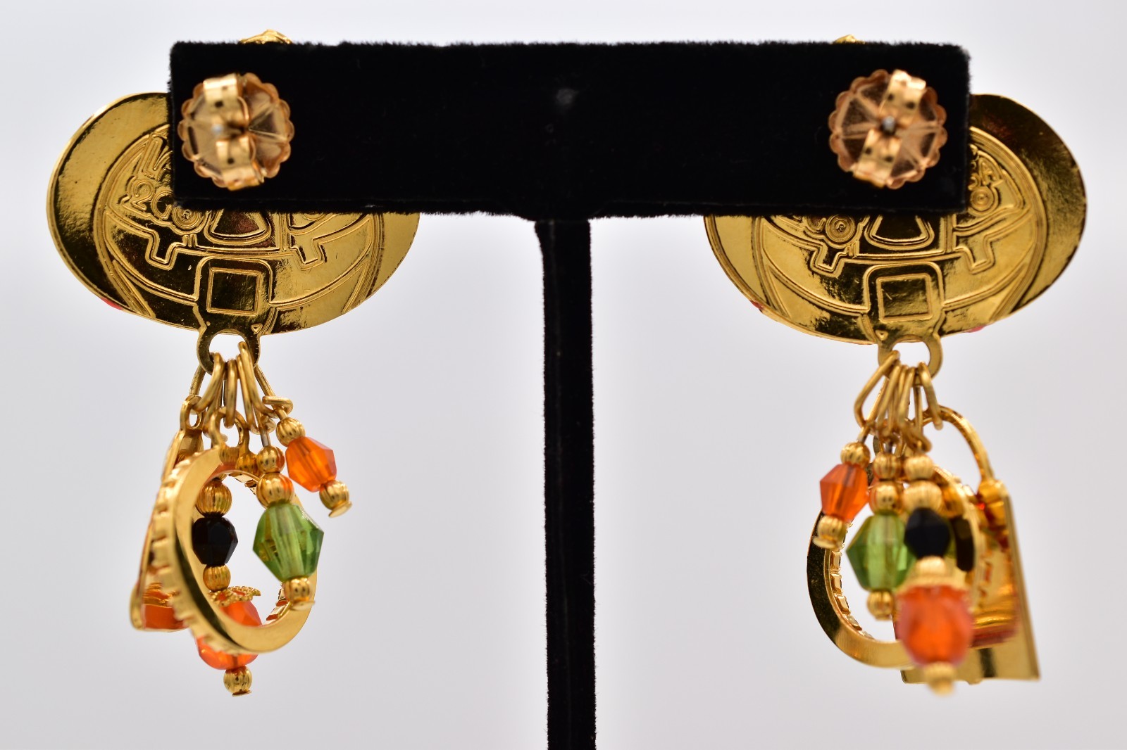 Lunch at The Ritz Halloween Pumpkin Ghost Candy Corn Charm Earrings Signed Bin1