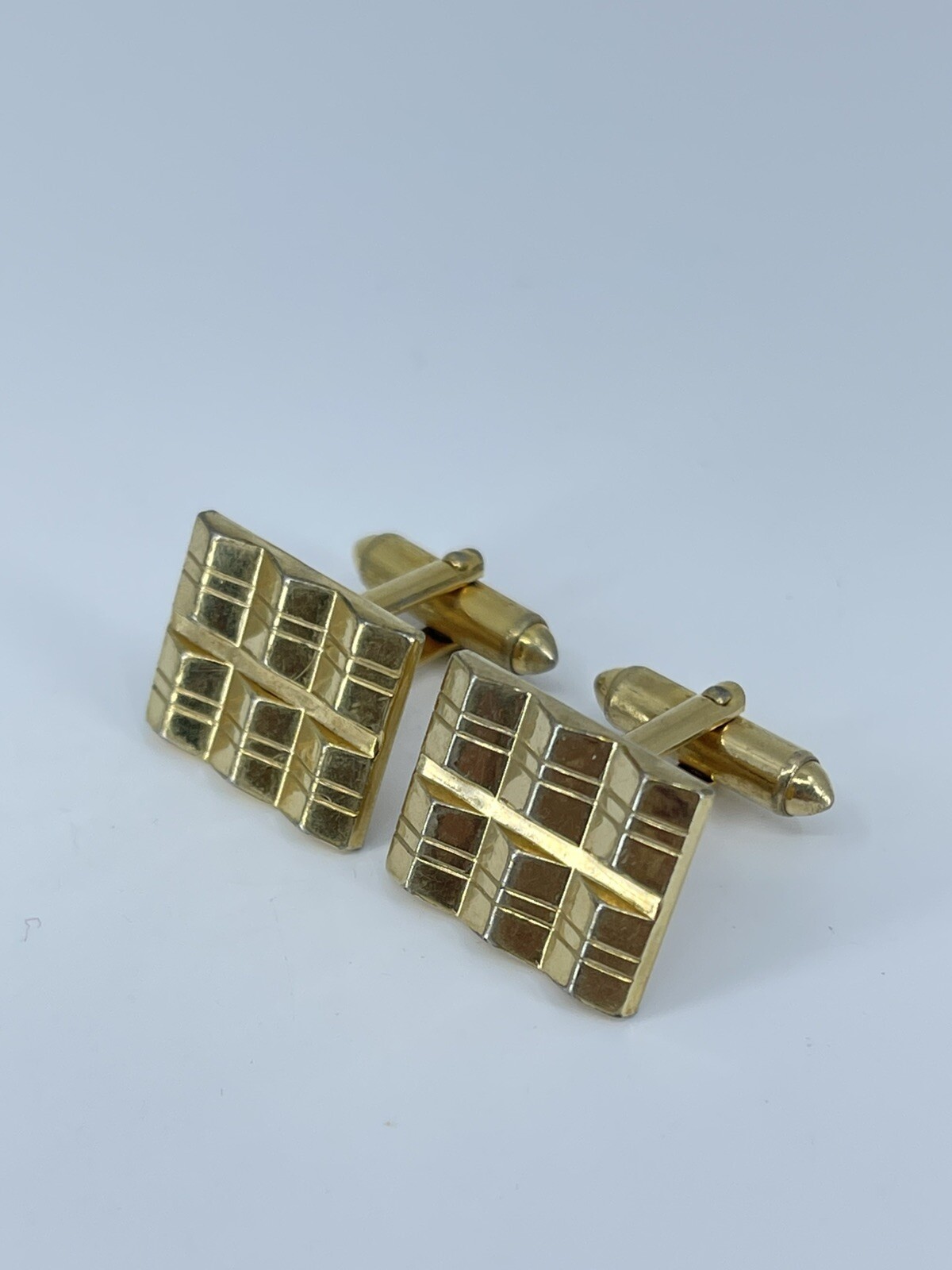 Vintage Hadley 10K RGP cufflinks gold tone louver design etched accent 7/8″