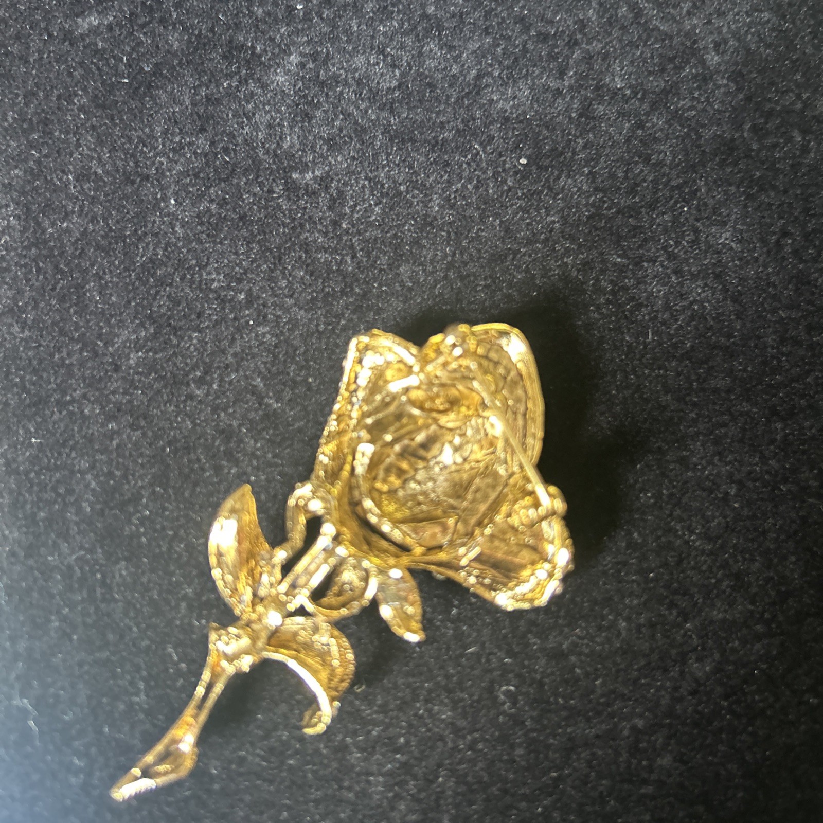 Elegantly, beautiful Gold Color Rose Pin With rhinestone Accents