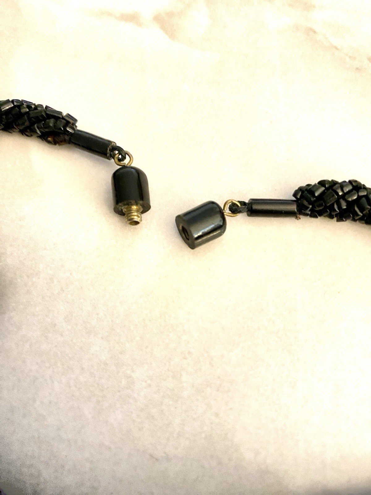 vintage genuine black coral Small elongated beads necklace Braided 6 Strands