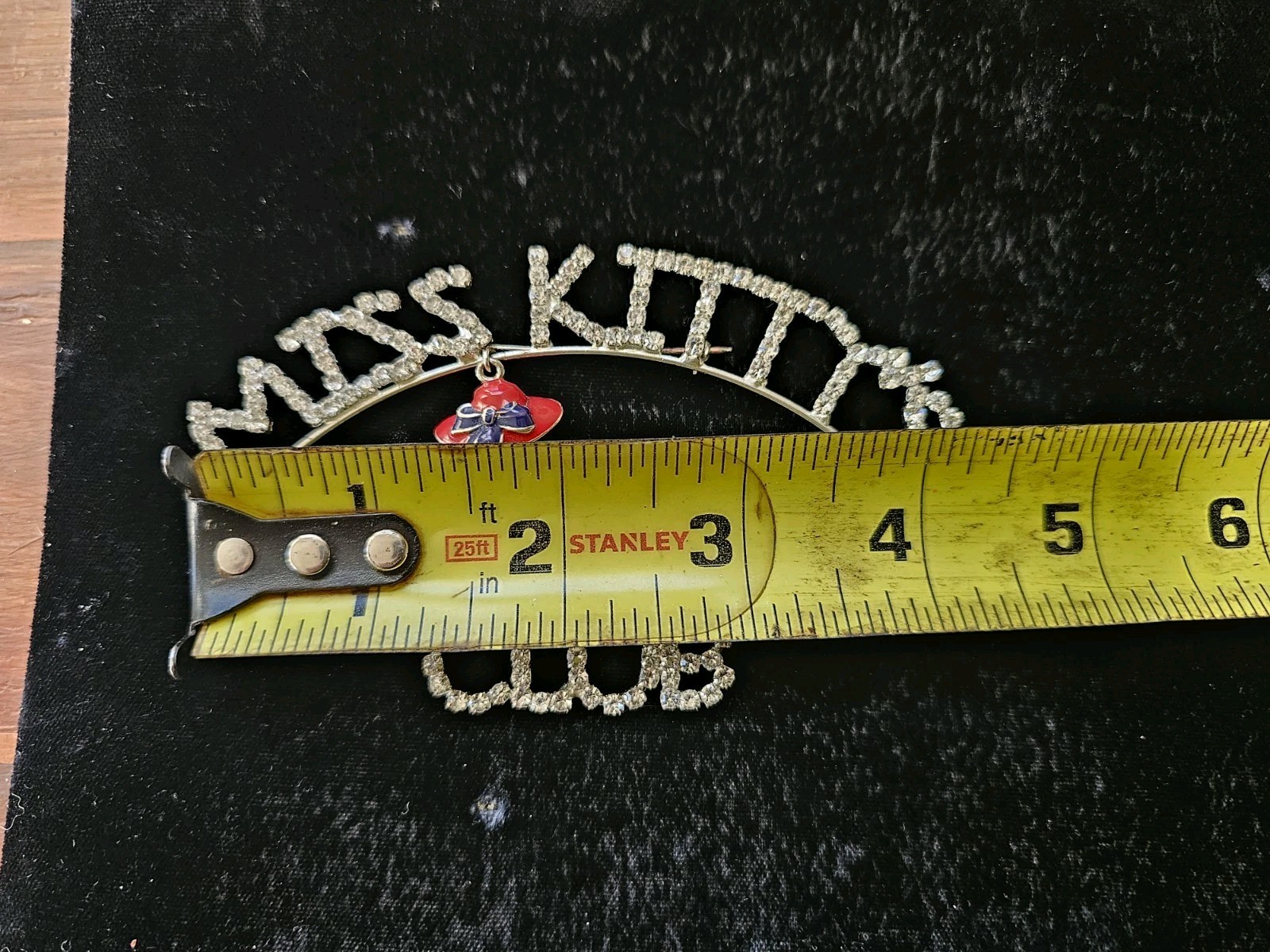 Vtg Brooch Red Hat Society Clear Rhinestones Silver Tone Spellout Bling W Charm