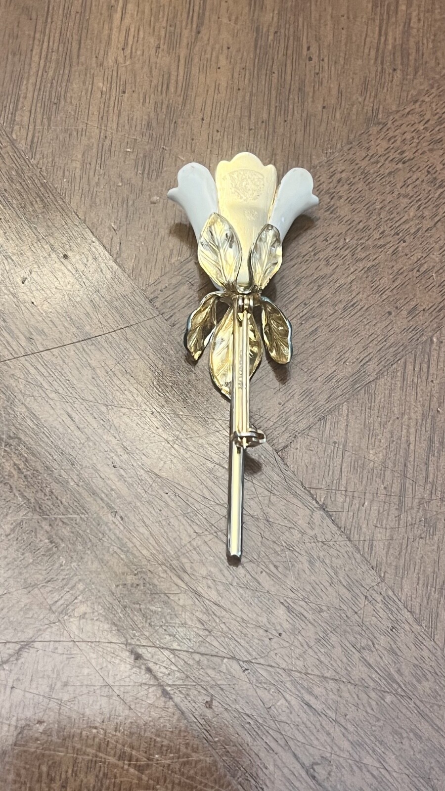 Vintage Sandor Off-White Enamel Tulip Flower Brooch Gold Tone Signed Rare!