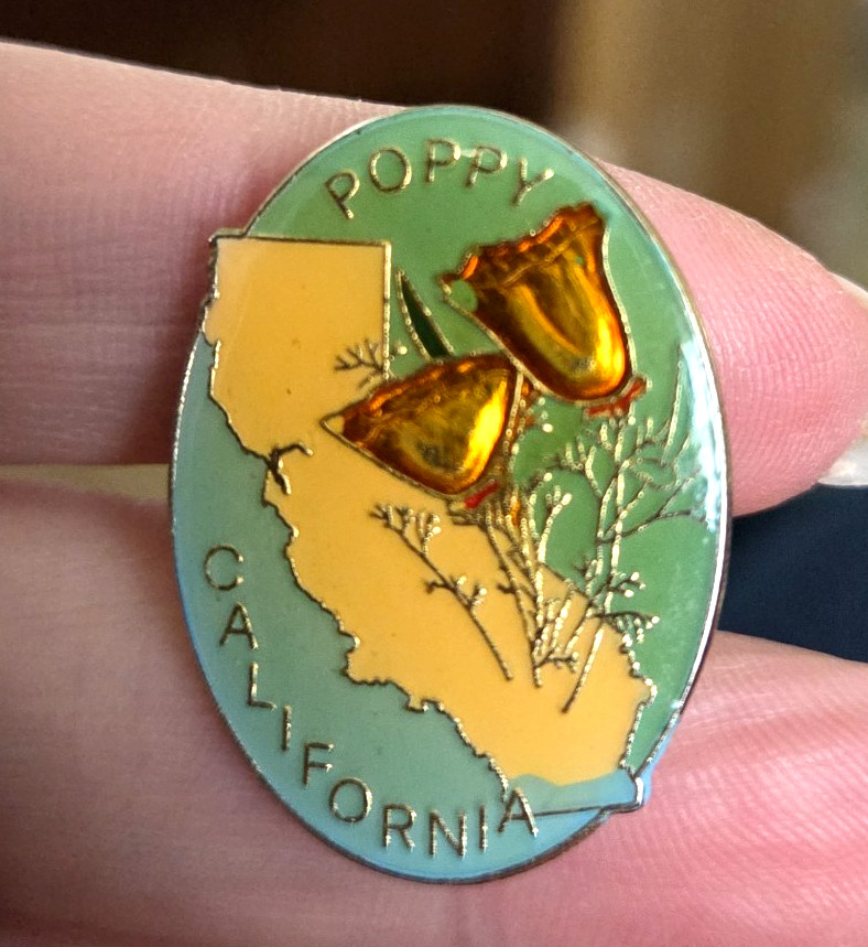 Vtg State Of CALIFORNIA POPPY FLOWER Enamel Gold tone Lapel Pin HTF