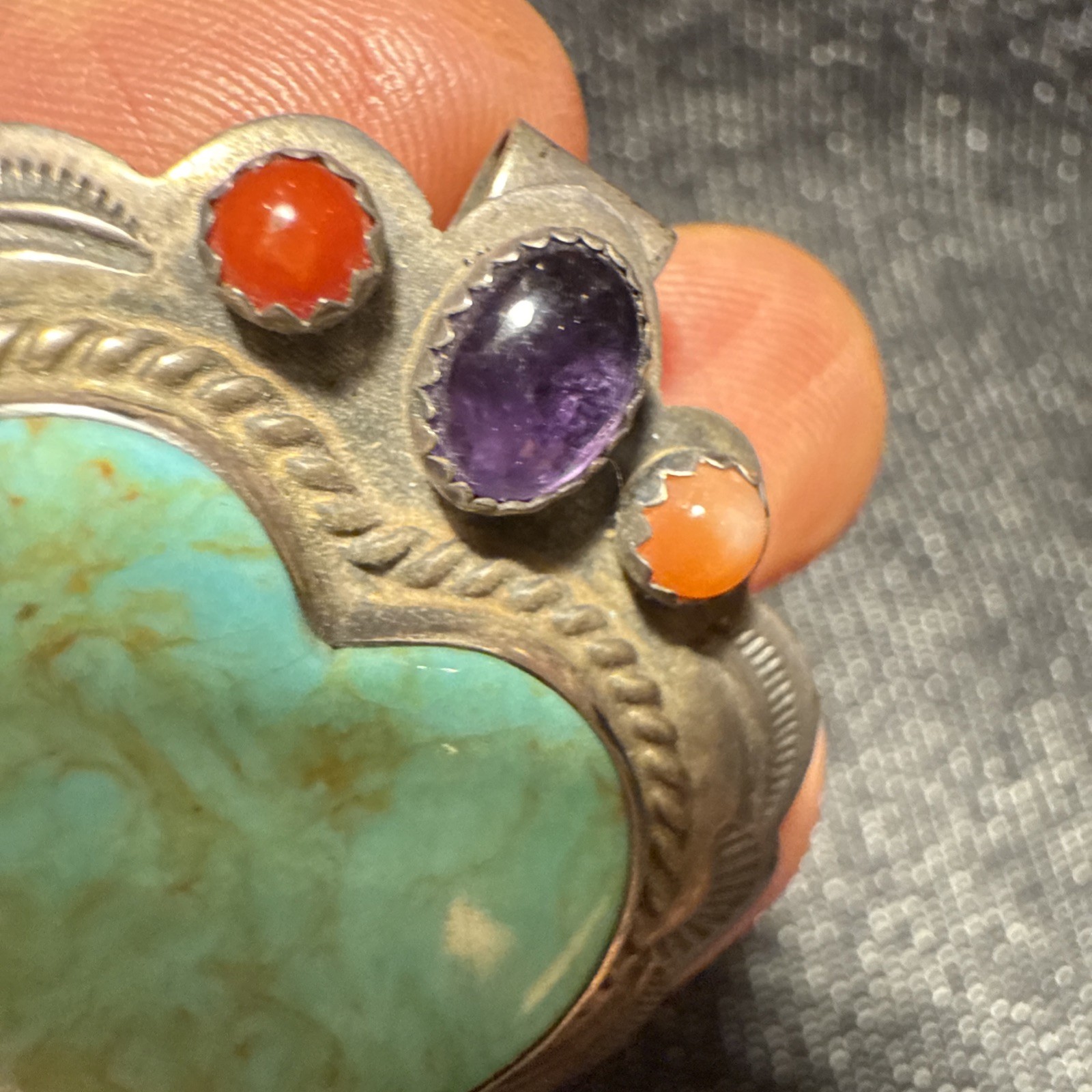CM Gems Sterling Silver Turquoise Heart Removable Bail Pendant Brooch Spiny