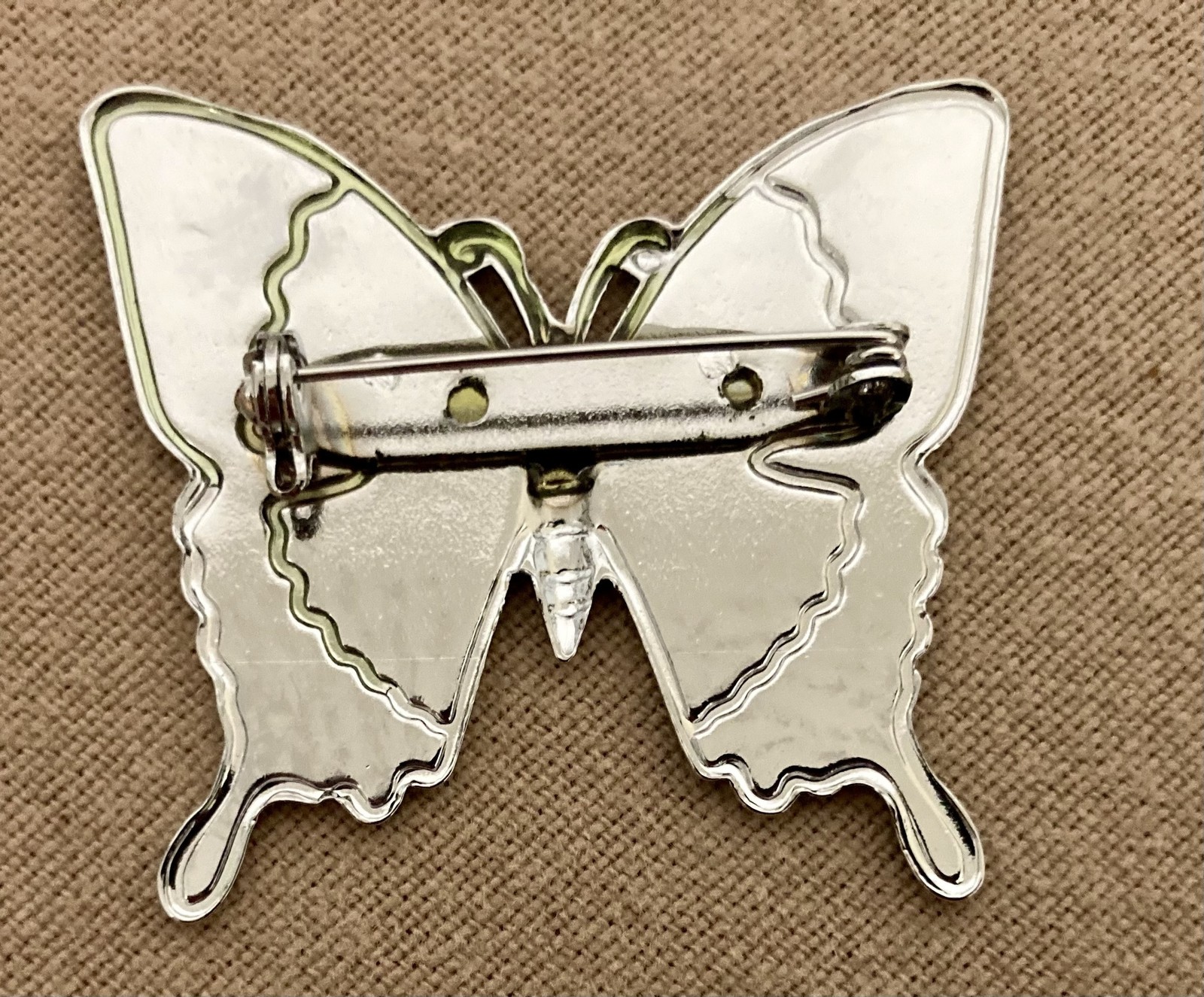 Vtg Butterfly Brooch Abalone Paua Shell Silver-Tone Black Enamel Inlay